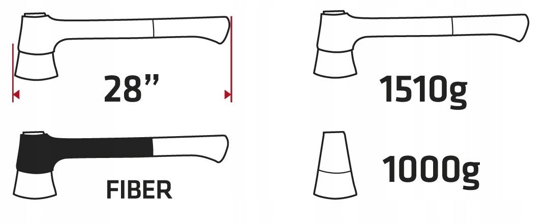 SIEKIERA ROZŁUPUJĄCA 1510 G, OBUCH 1000 G, TRZONEK