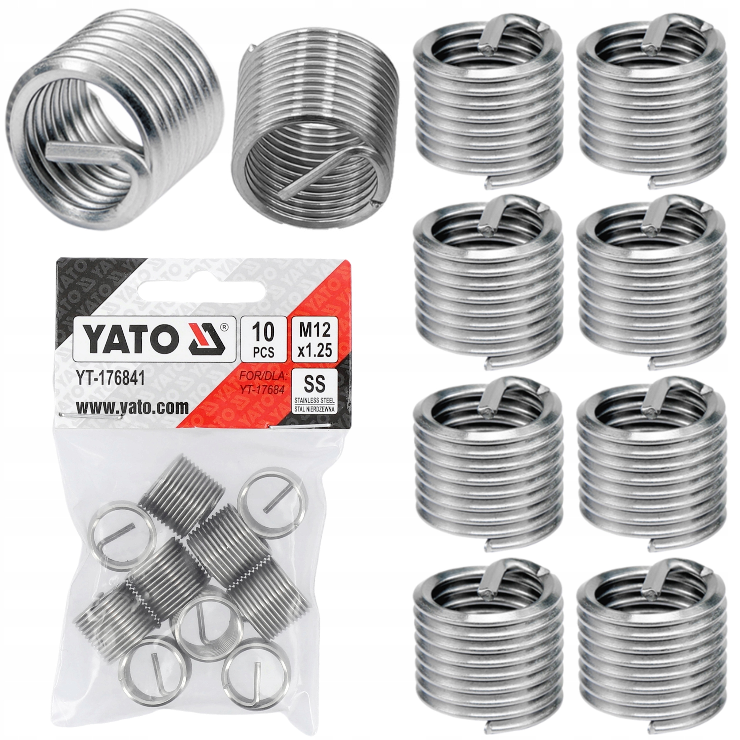 YATO SPRĘŻYNKI WKŁADY SPIRALNE DO NAPRAWY GWINTÓW M12x1,25mm 10sz YT-176841