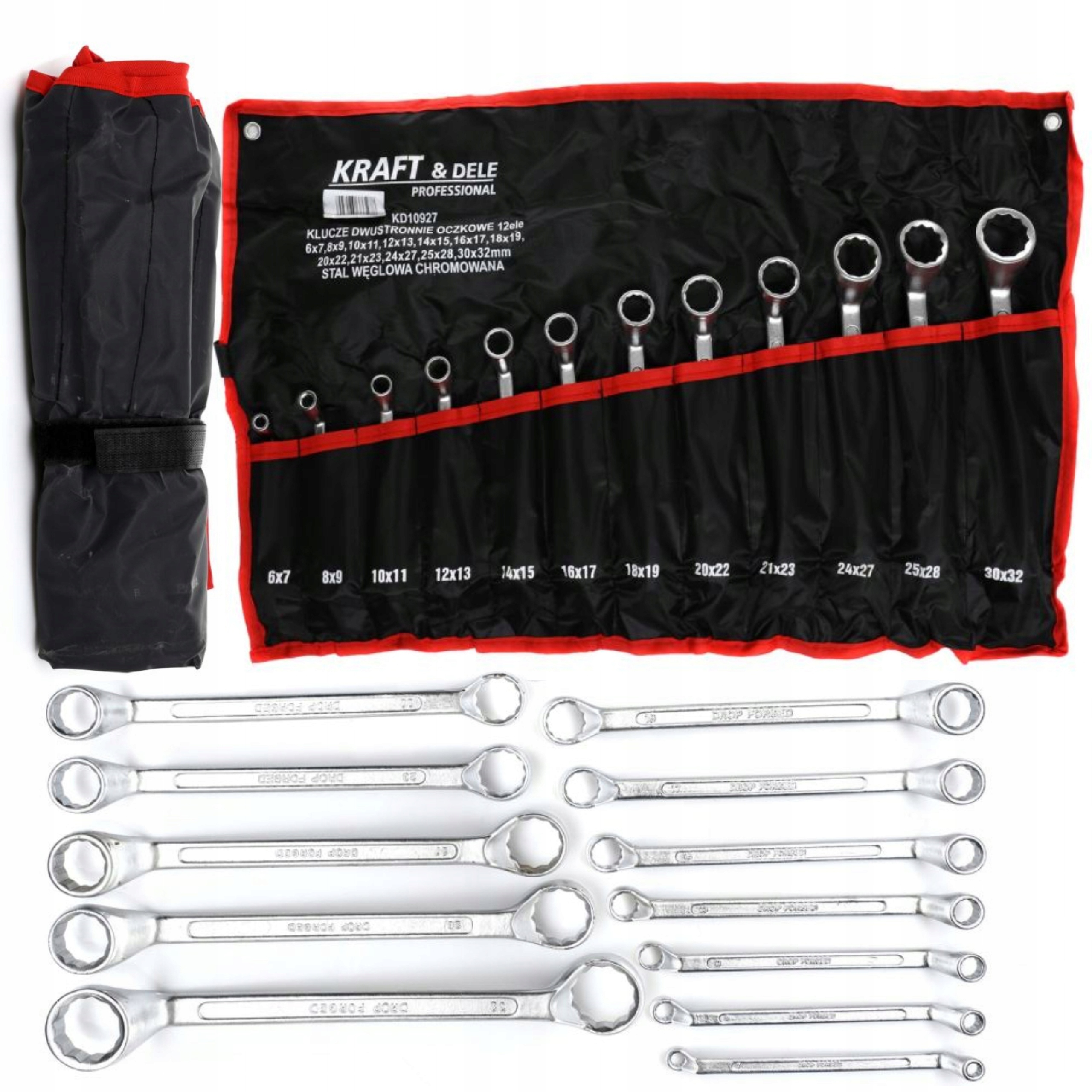 ZESTAW KLUCZY OCZKOWYCH ODGIĘTYCH 12 ELEMENTÓW 6-32MM GIĘTE + PŁACHTA