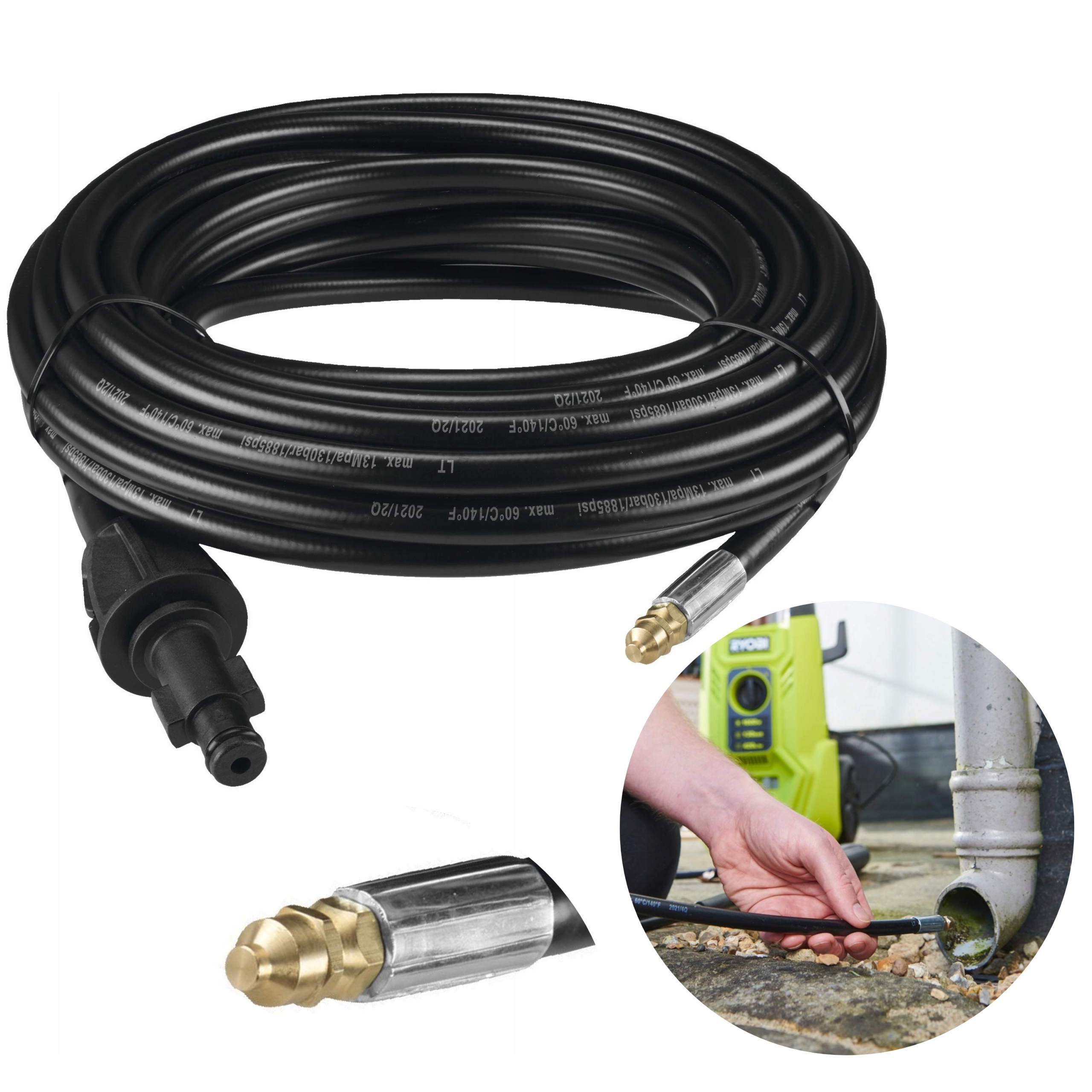 RYOBI WĄŻ DO CZYSZCZENIA RUR 7,5m 170 BAR RAC786