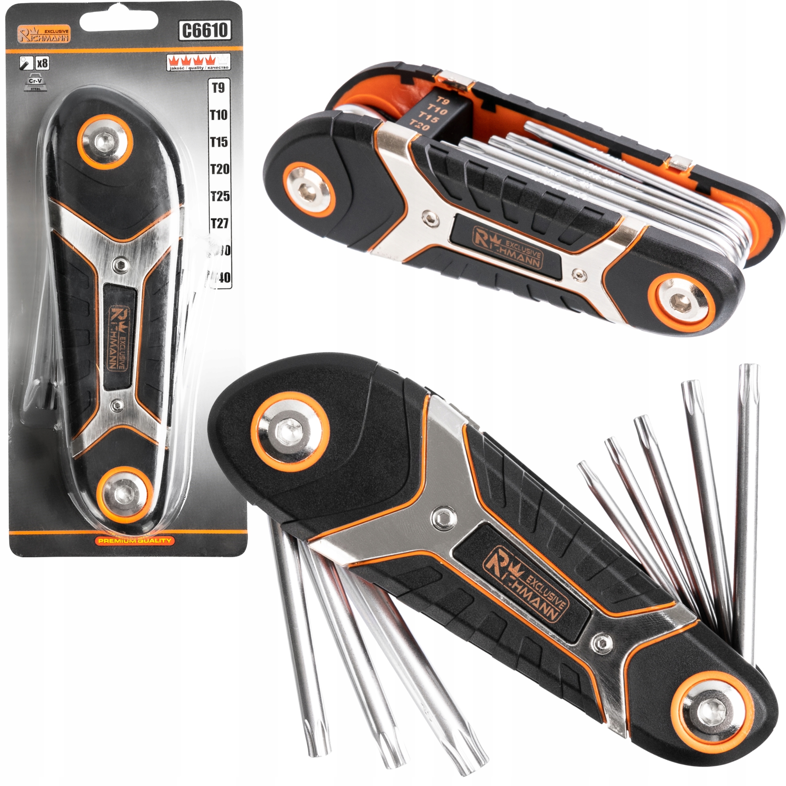 KLUCZE TORX SKŁADANE 8SZT T9-T40 RICHMANN C6610