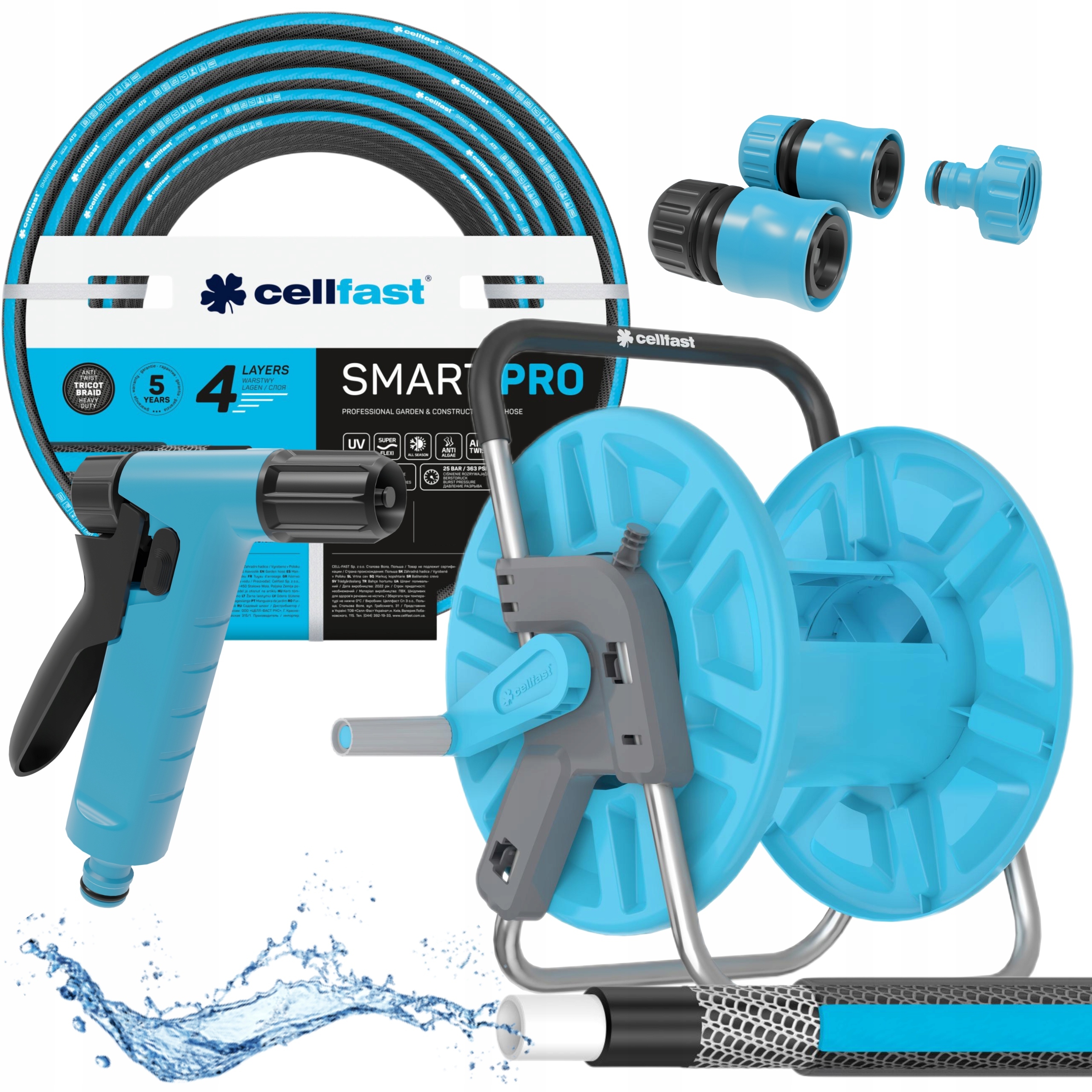 ZESTAW SMART PRO STOJAK +WĄŻ OGRODOWY 4-WARSTW 3/4" 30M +ZRASZACZ 3xZŁĄCZKI