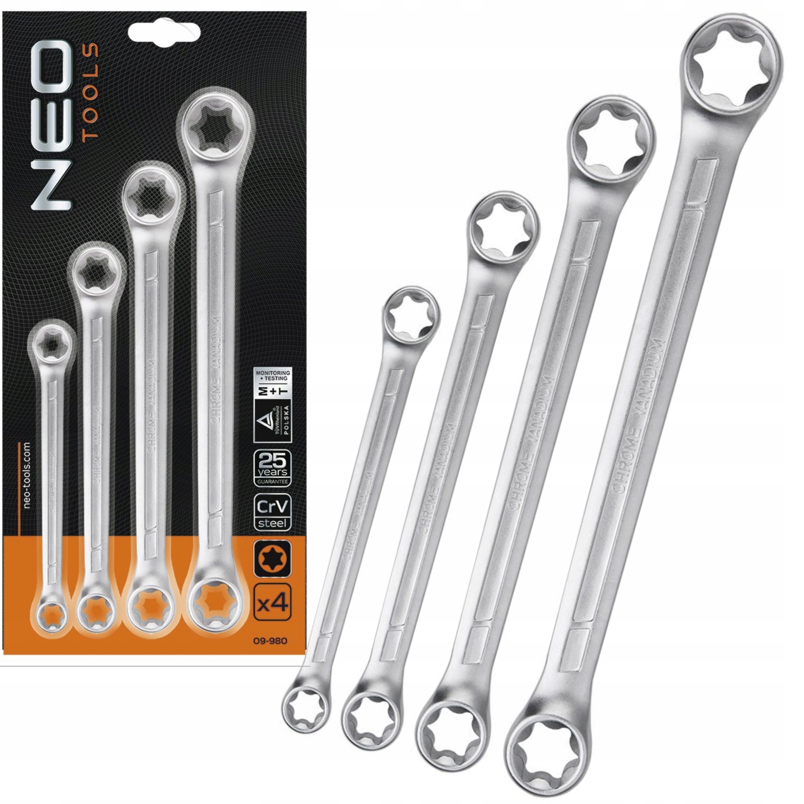 NEO TOOLS KLUCZE OCZKOWE TORX T6 - T24 DWUSTRONNE 4 SZTUKI CrV 09-980