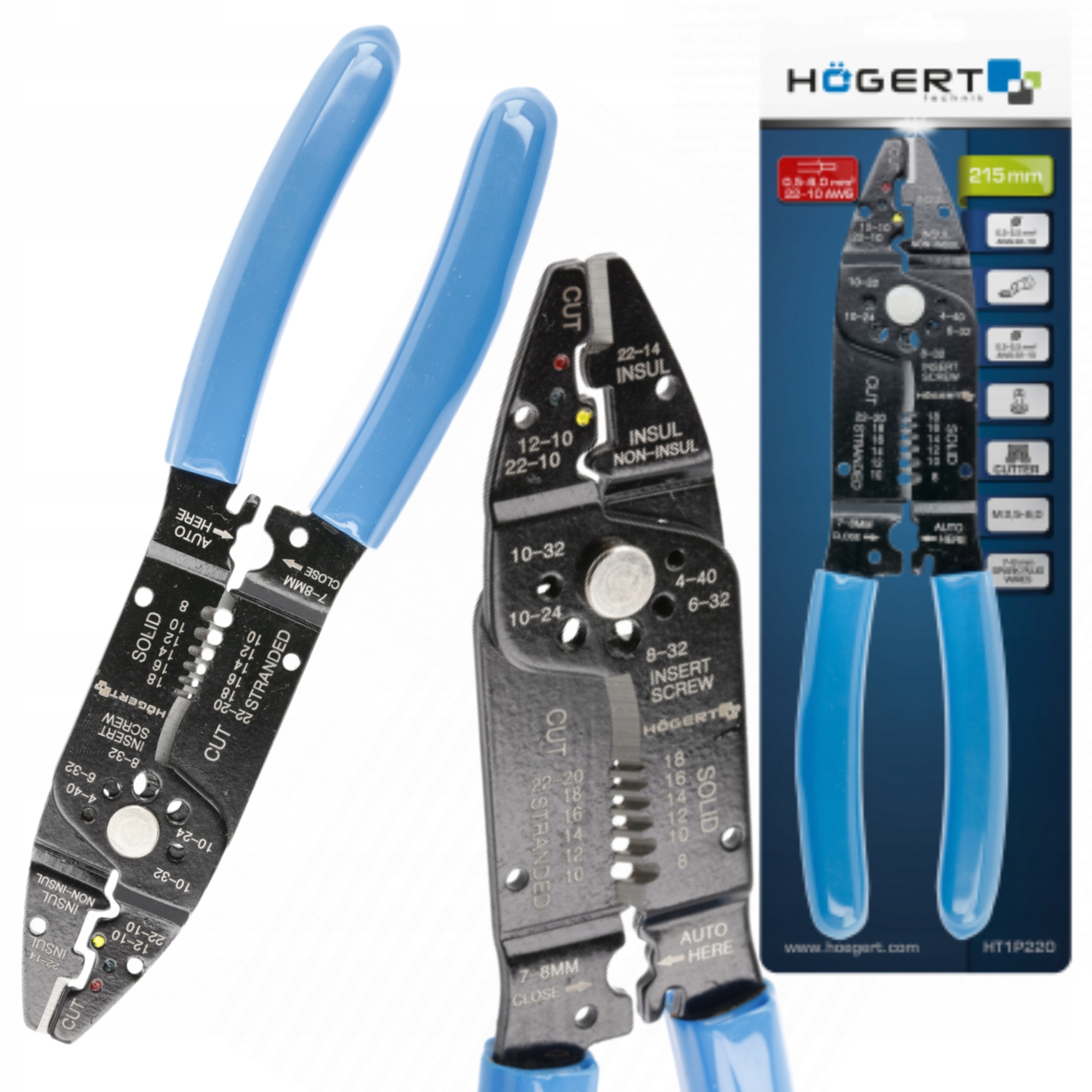 HOGERT SZCZYPCE DO ŚCIĄGANIA IZOLACJI 0.5 – 6.0 mm2 22-10 AWG 215mm HT1P220