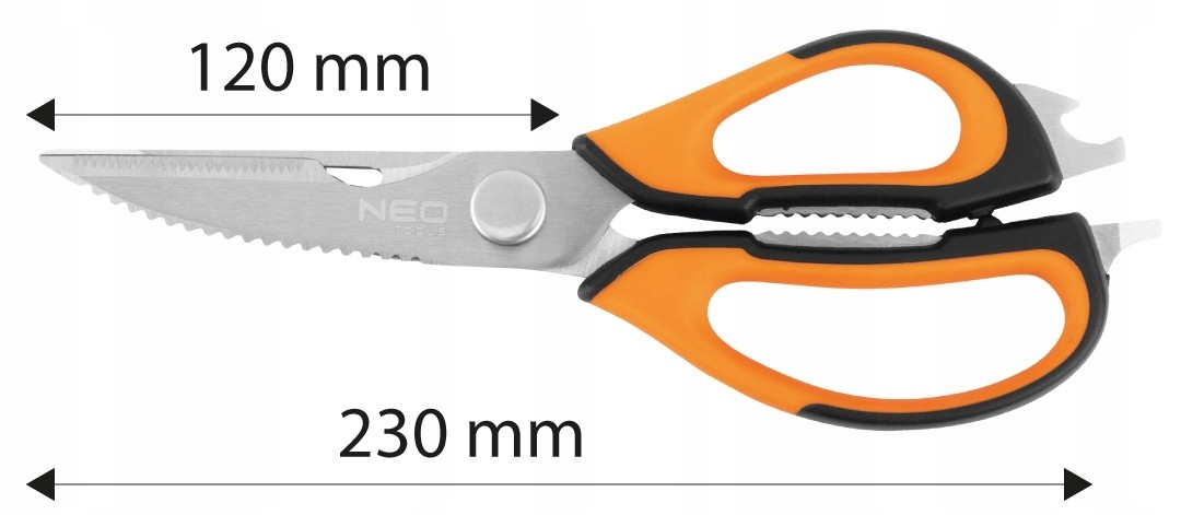 NEO UNIWERSALNE WIELOZADANIOWE NOŻYCZKI OTWIERACZE 230mm FUNKCJE 6w1 64-001