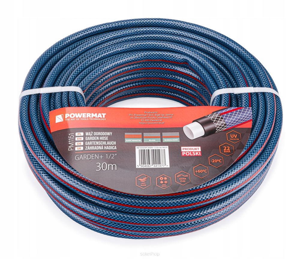 WĄŻ OGRODOWY 3-WARSTWOWY 25BAR 1/2'' 30M DO PODLEWANIA POLSKI + ZŁĄCZKI