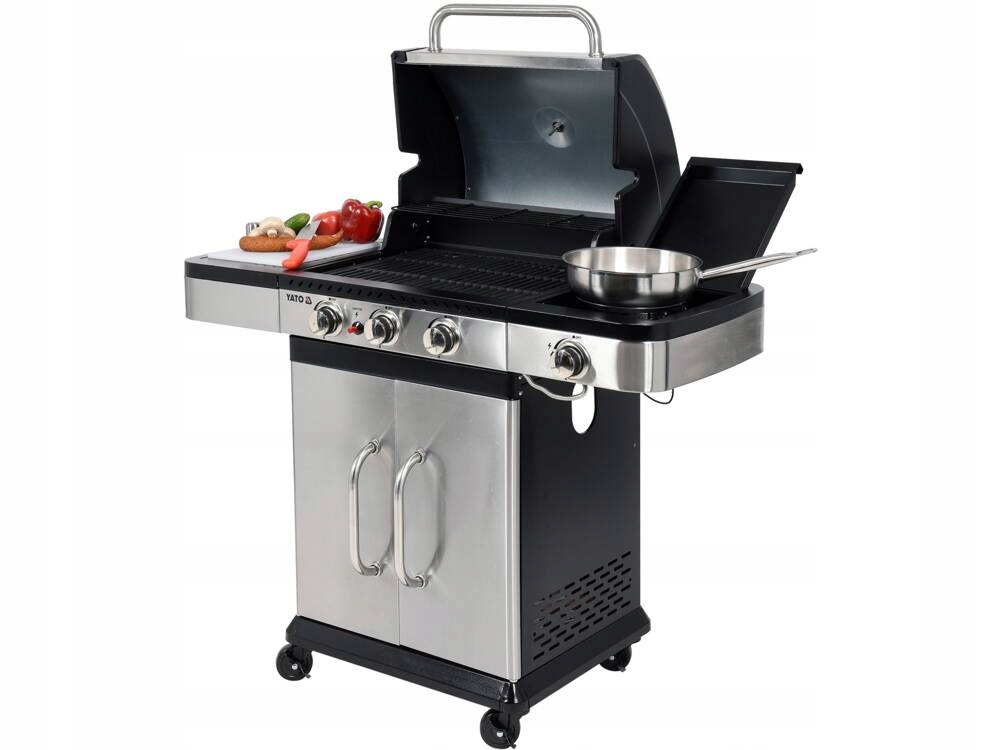 YATO GRILL GAZOWY 3+1 STAL NIERDZEWNA 11,2KW Z MIEJSCEM NA BUTLE YG-20018