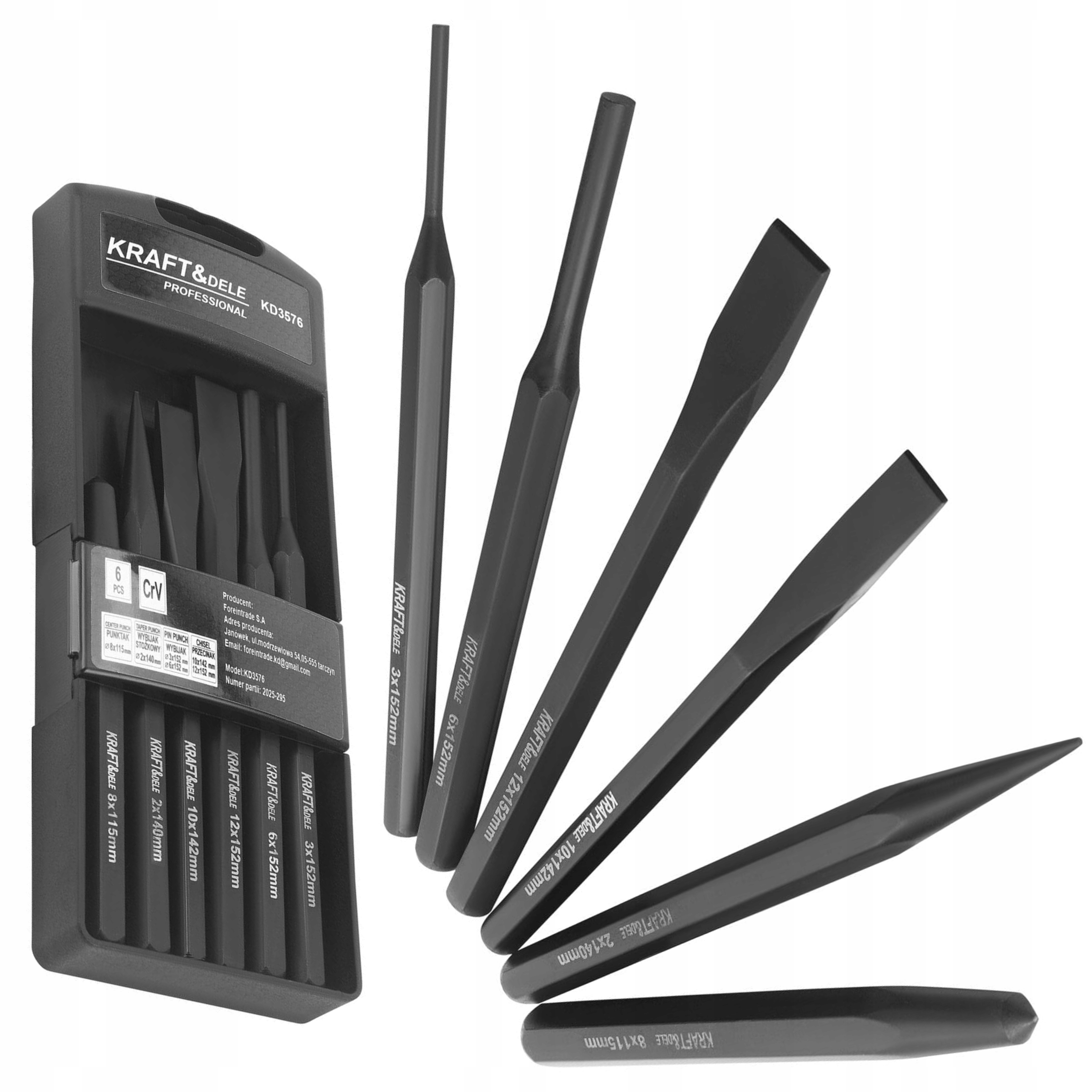 ZESTAW KOMPLET WYBIJAKÓW I PUNTAKÓW 6 ELEMENTÓW KRAFT&DELE KD3576