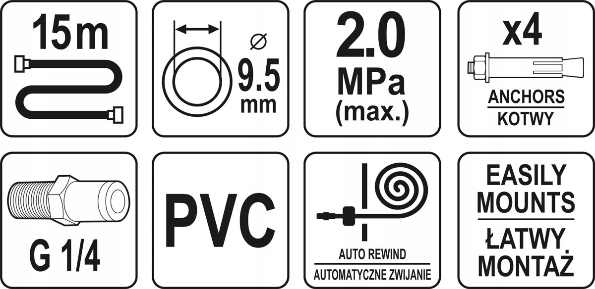 YATO WĄŻ PRZEWÓD pneumatyczny bęben zwijany 15m