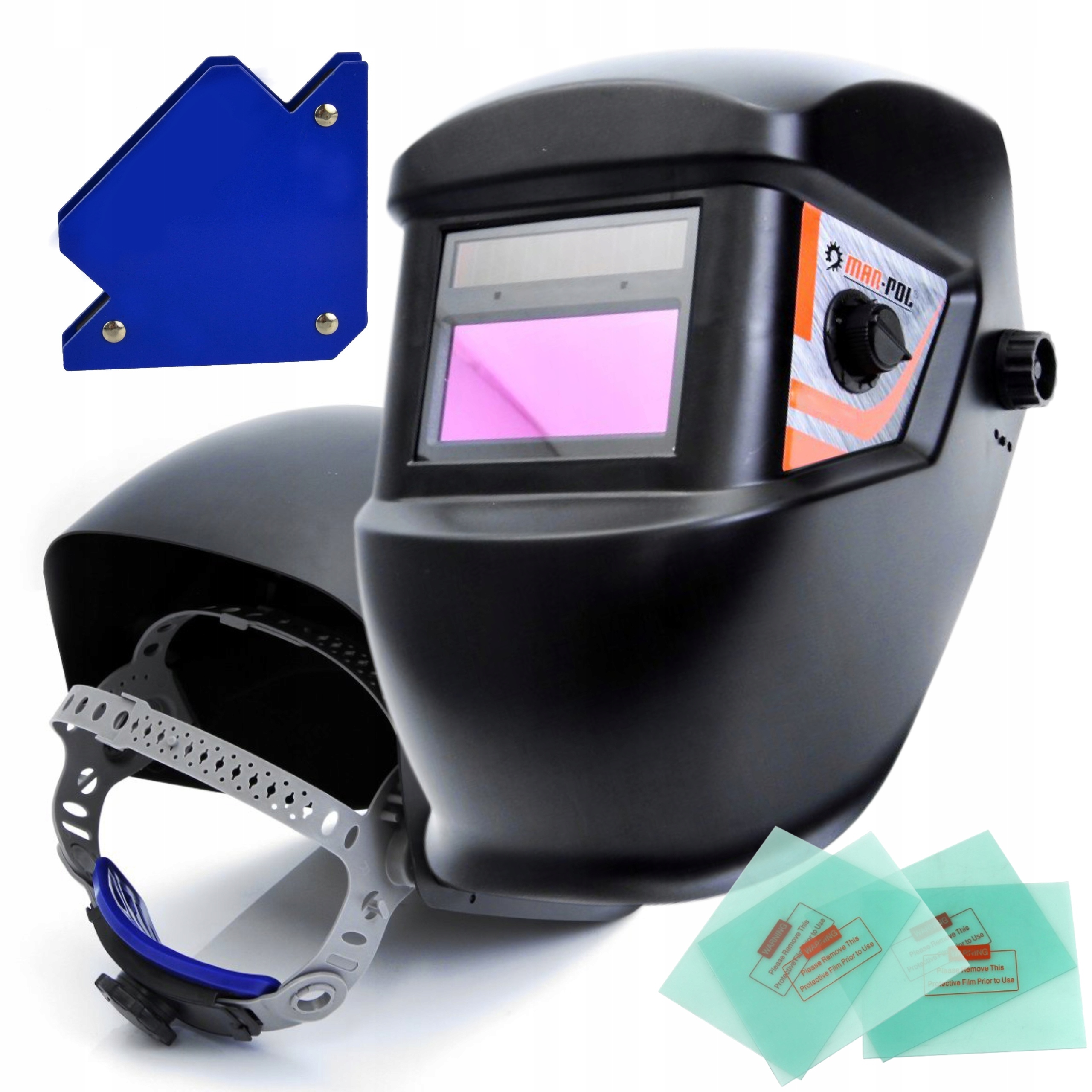 MASKA SPAWALNICZA PRZYŁBICA SAMOŚCIEMNIAJĄCA + FILTRY +KĄTOWNIK MIG MAG MMA