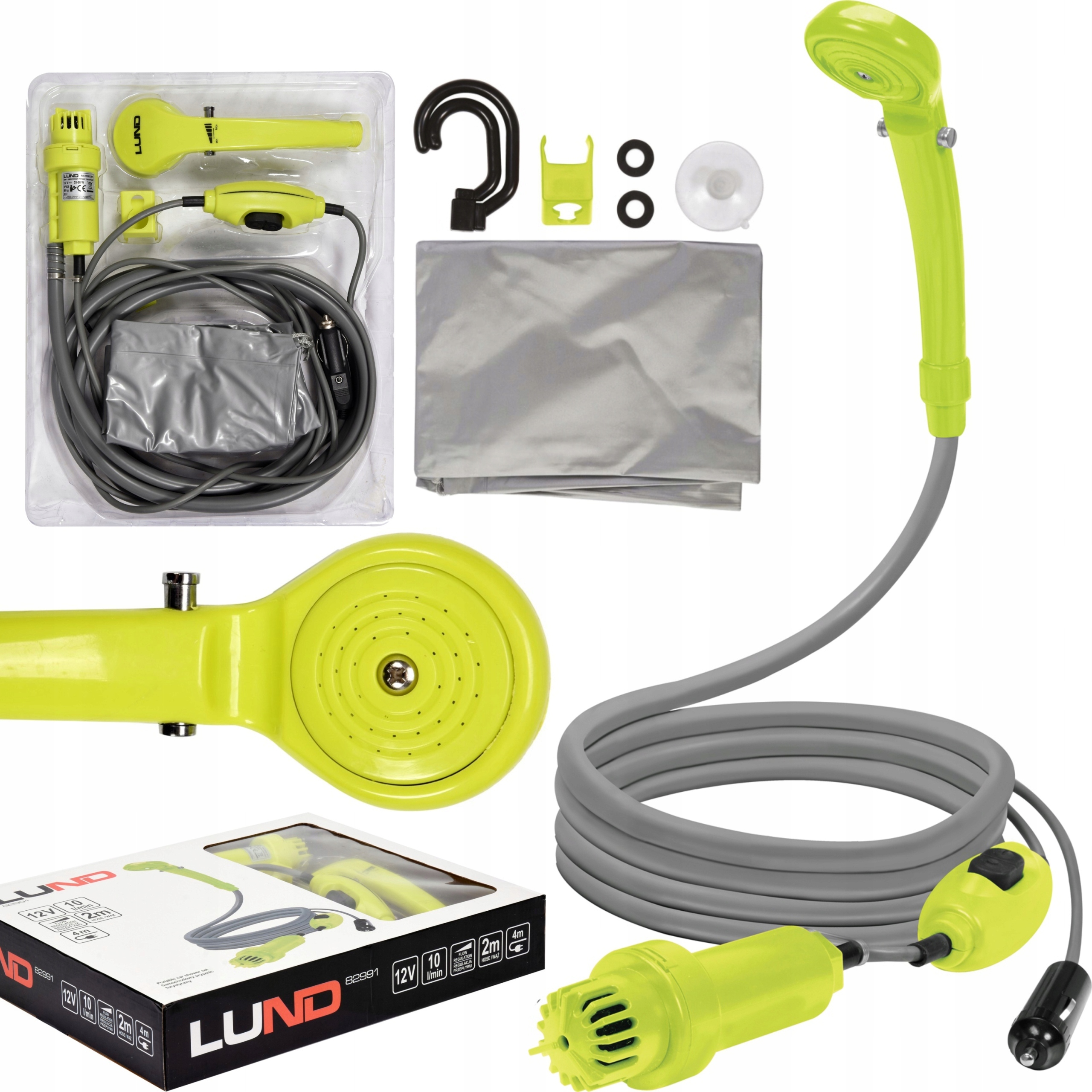 LUND PRZENOŚNY PRYSZNIC 12V TURYSTYCZN KEMPINGOWY SAMOCHODOWY 10L/MIN 82991