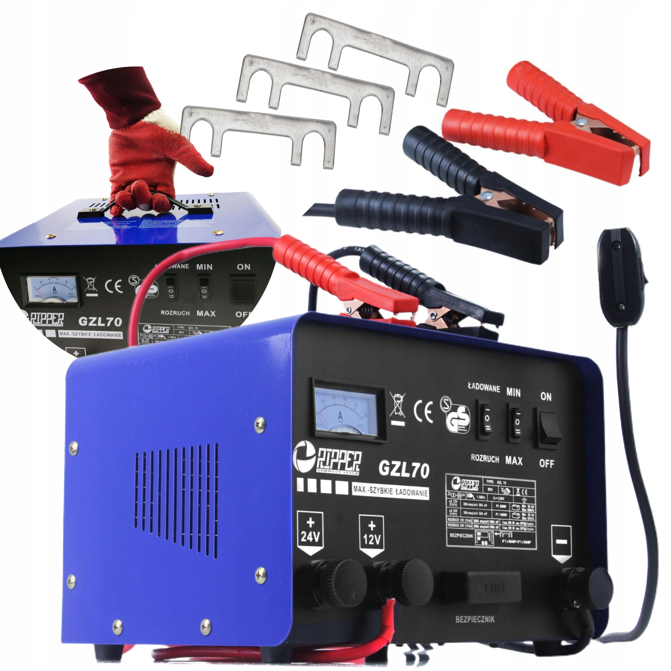 PROSTOWNIK Z ROZRUCHEM ŁADOWARKA GZL-70 FAST CHARGE + ROZRUCH 12V/24V 500AH
