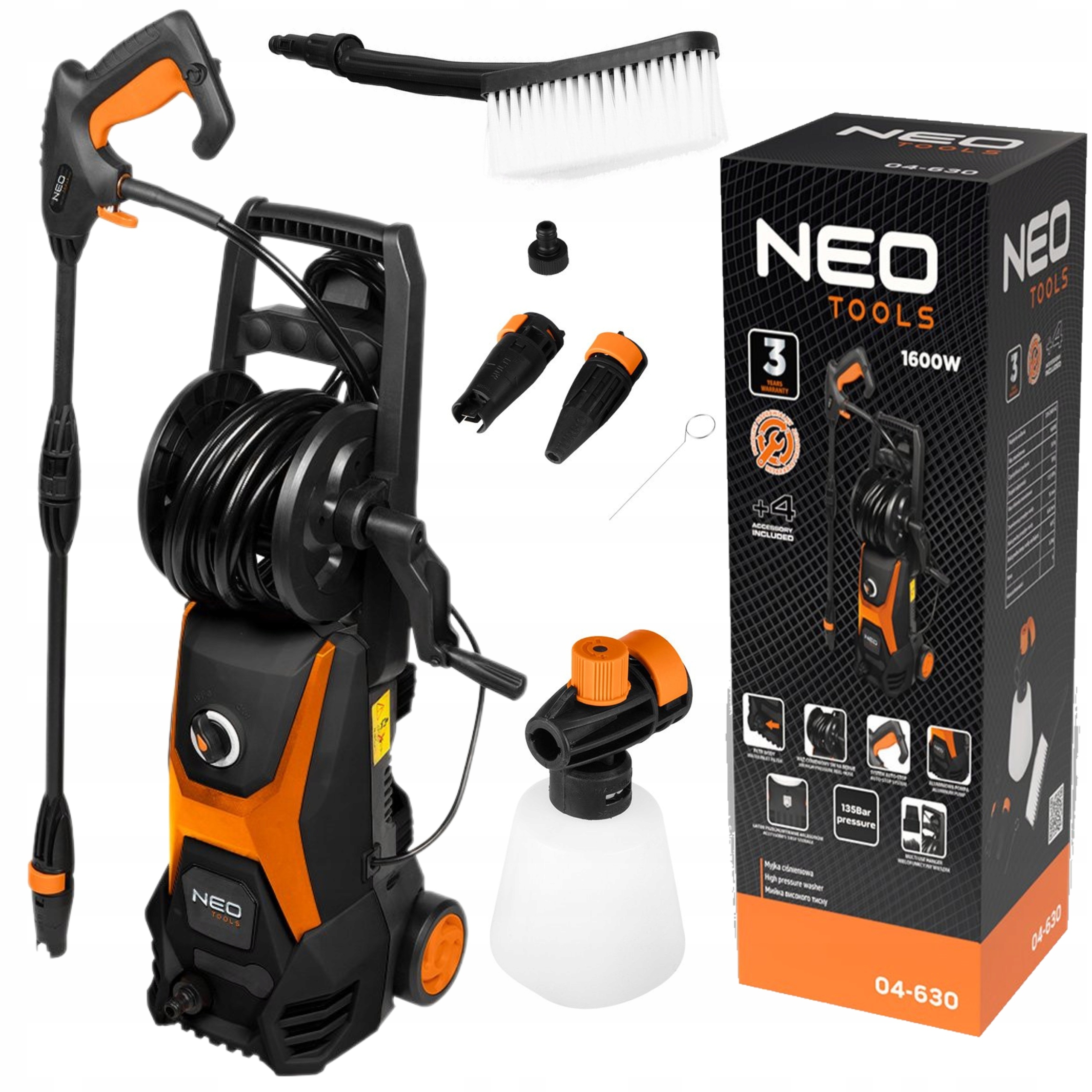 NEO MYJKA CIŚNIENIOWA 1600W 408l/h 135 bar + AKCESORIA 04-630