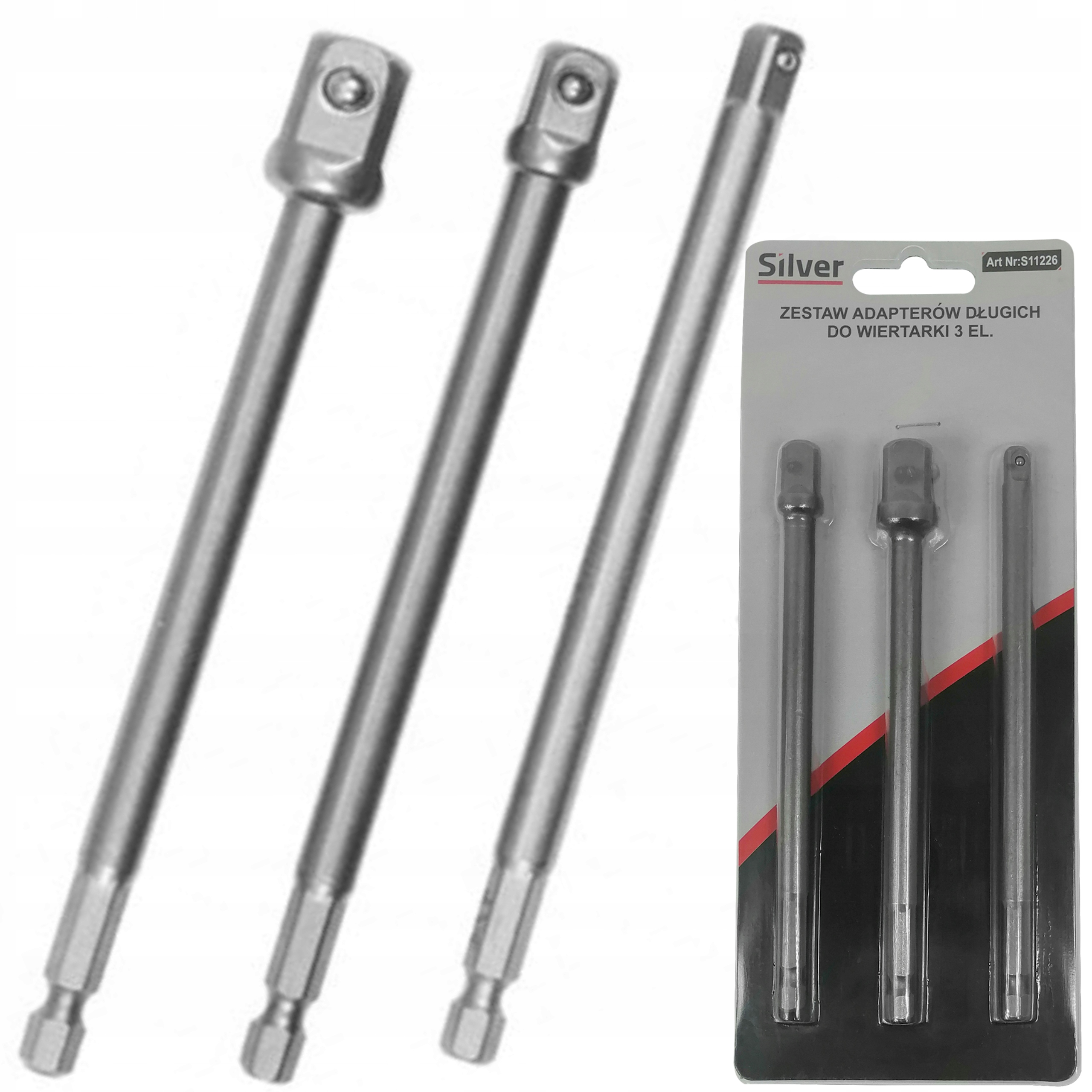 ZESTAW REDUKCJI ADAPTERÓW DŁUGICH DO WIERTARKI WKRĘTARKI 1/2 3/8 1/4 150 MM