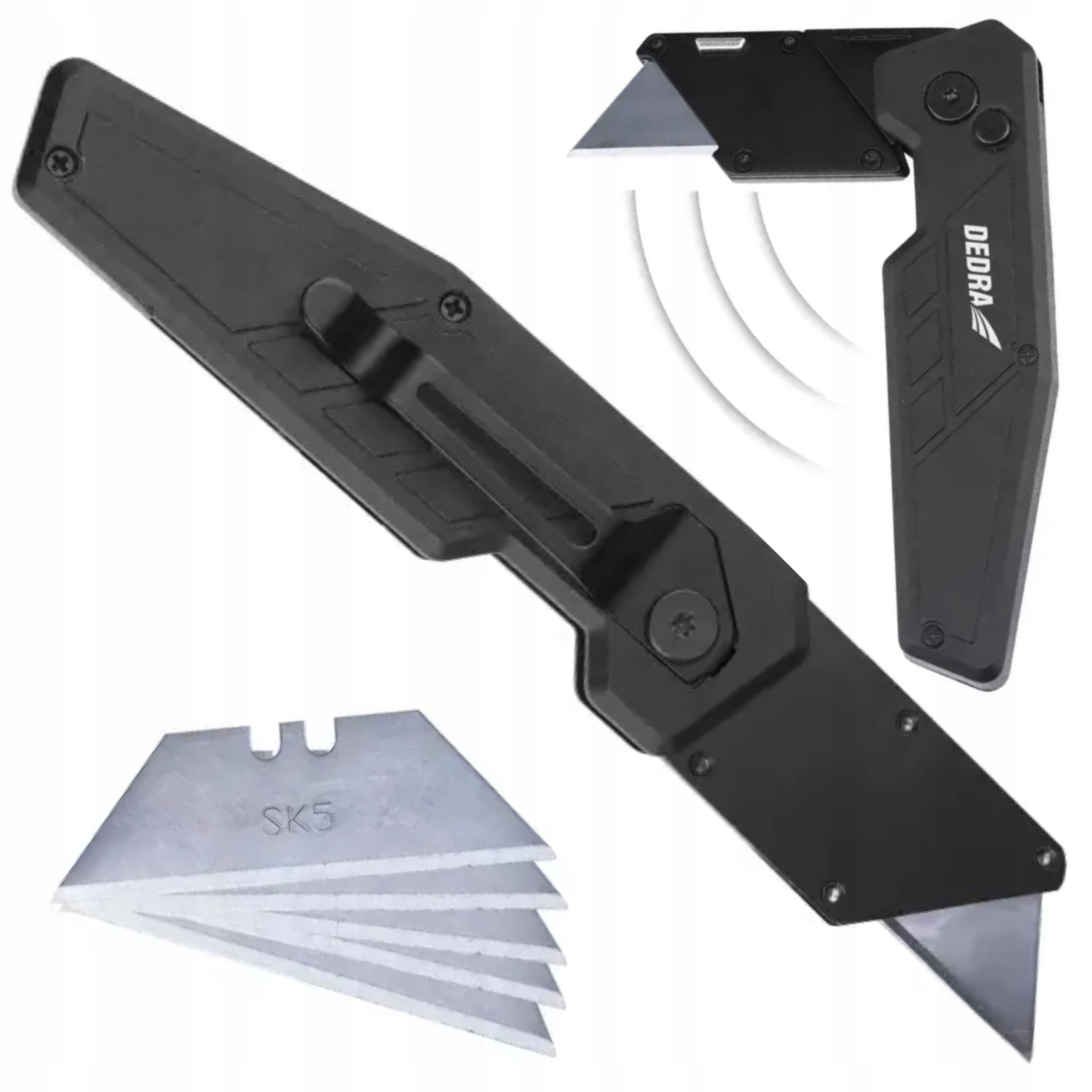 DEDRA NÓŻ SKŁADANY Z OSTRZEM TRAPEZOWYM + 5 SZTUK OSTRZY WYMIENNYCH M9083