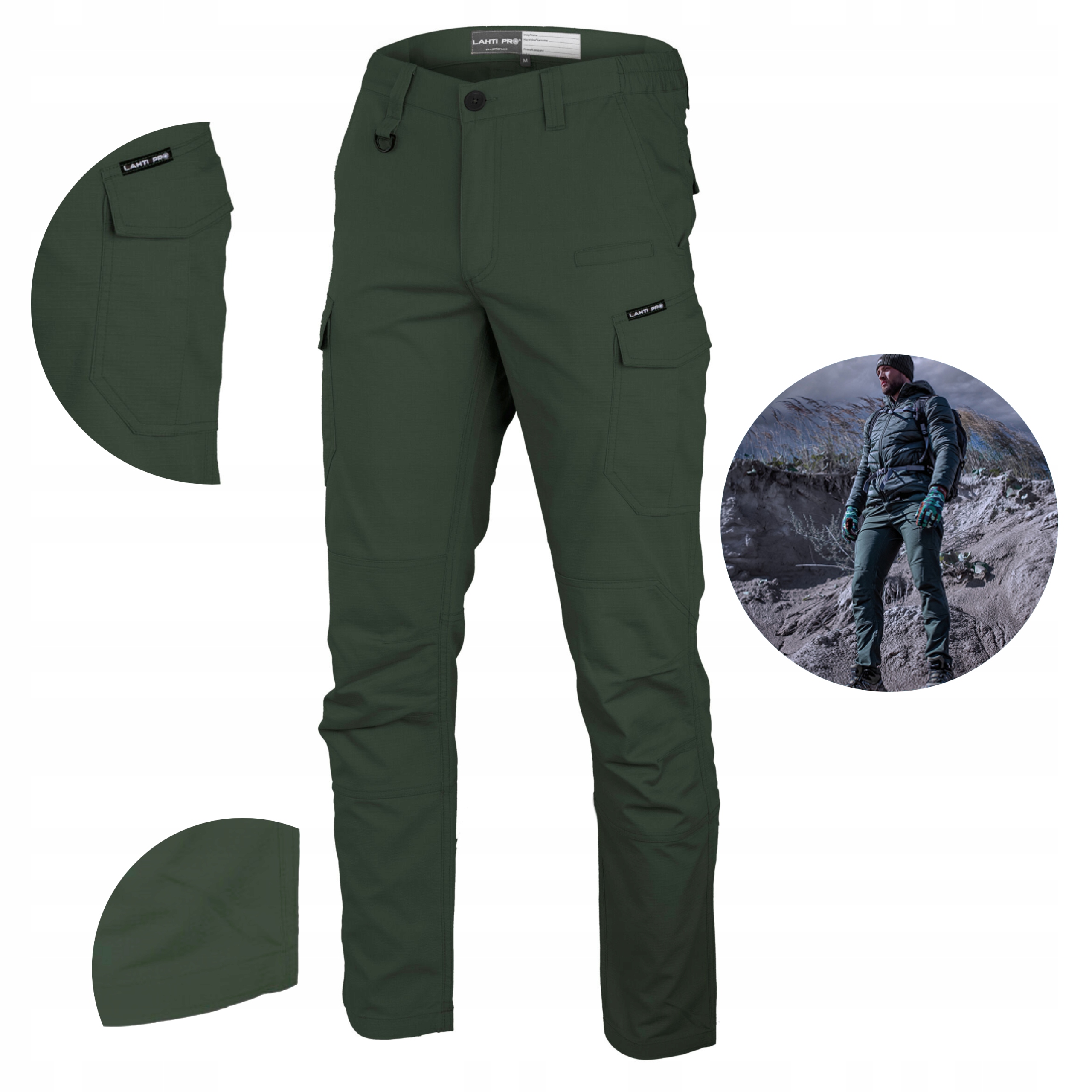 LAHTI PRO SPODNIE ROBOCZE BOJÓWKI ZIELONE SLIM FIT L40534 Rozmiar 3XL