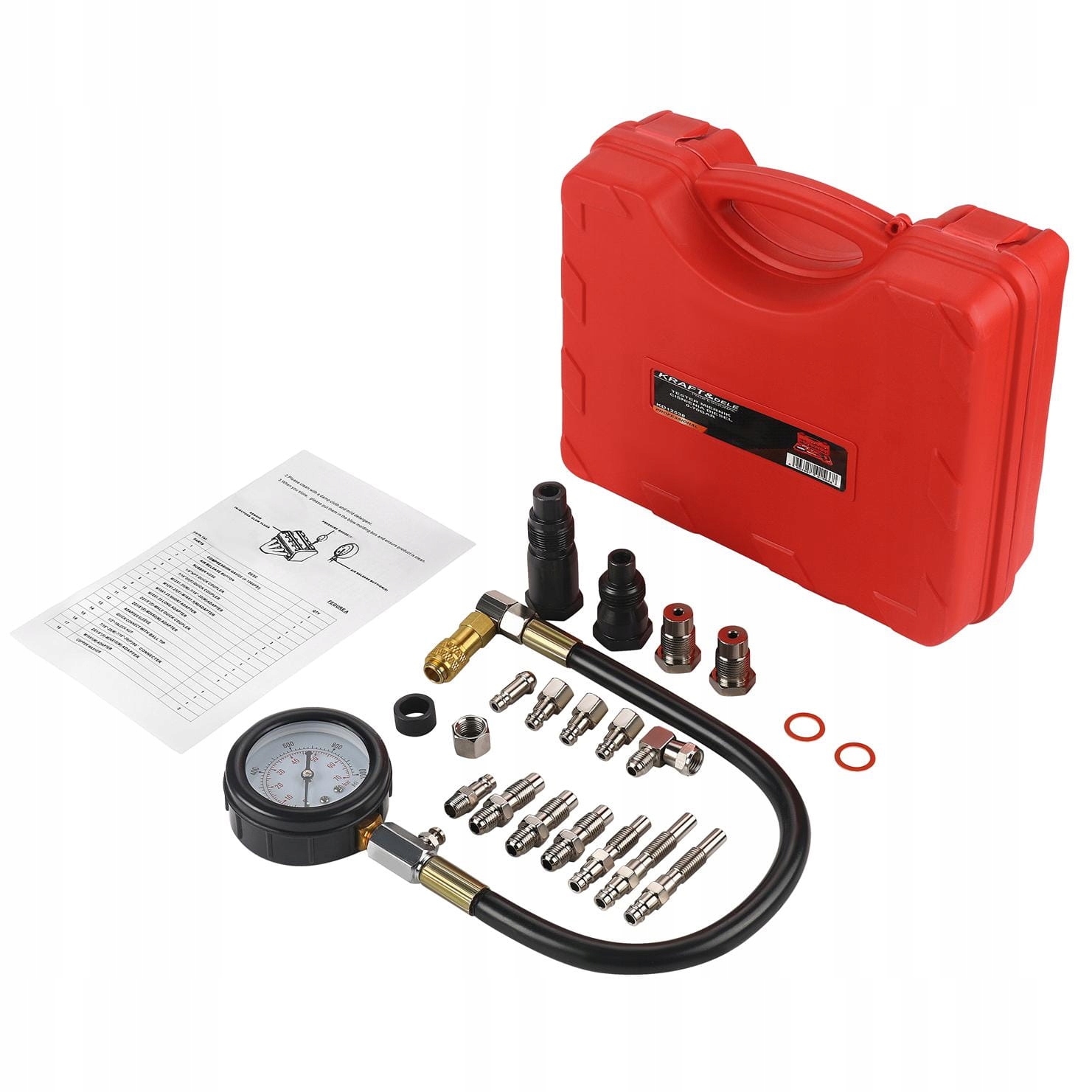 ZESTAW TESTER MIERNIK CIŚNIENIA DIESEL 0-70BAR WALIZKA Kraft&Dele KD12538