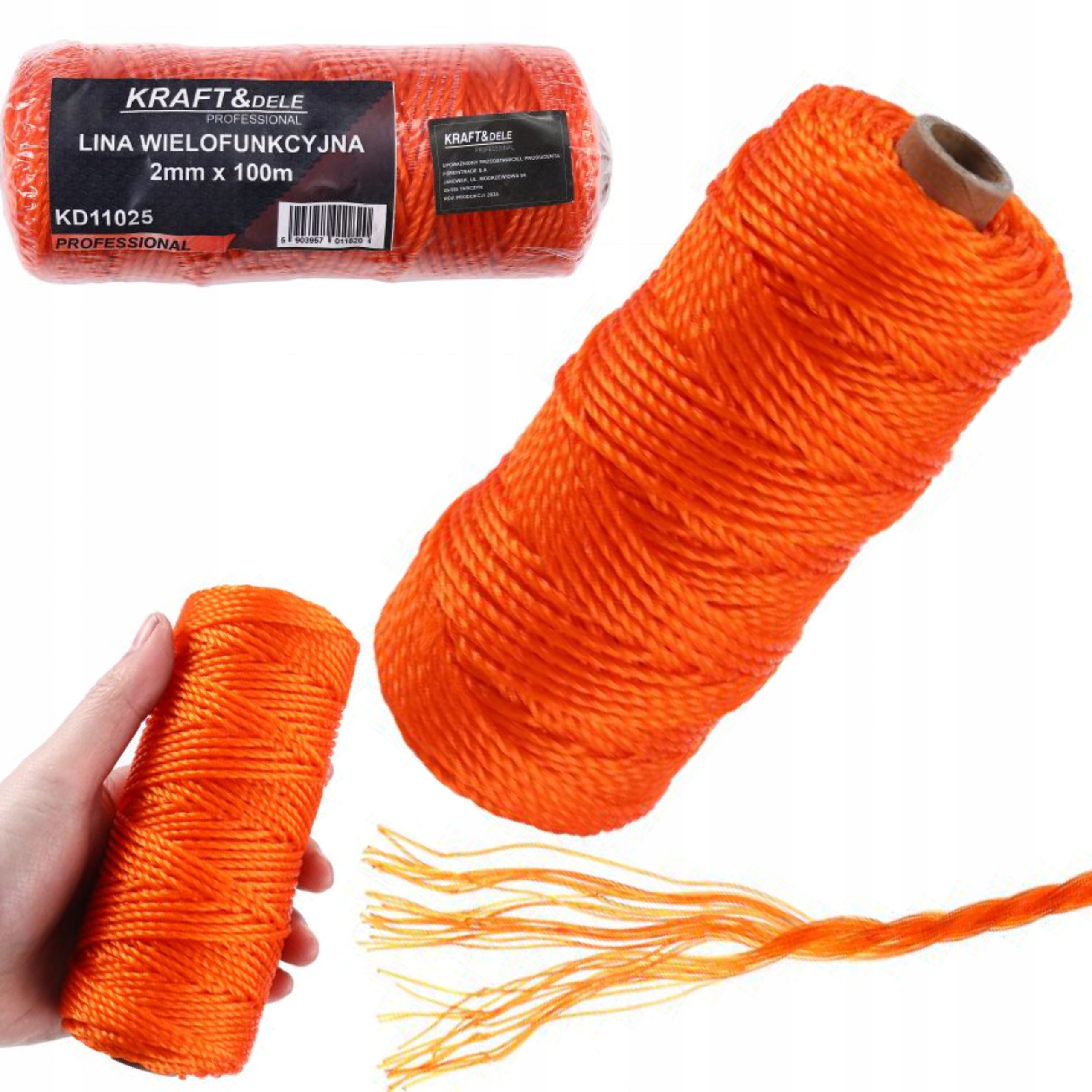 KRAFT&DELE LINA WIELOFUNKCYJNA 2MM x 100M POMARAŃCZOWA POLIPROPYLEN KD11025