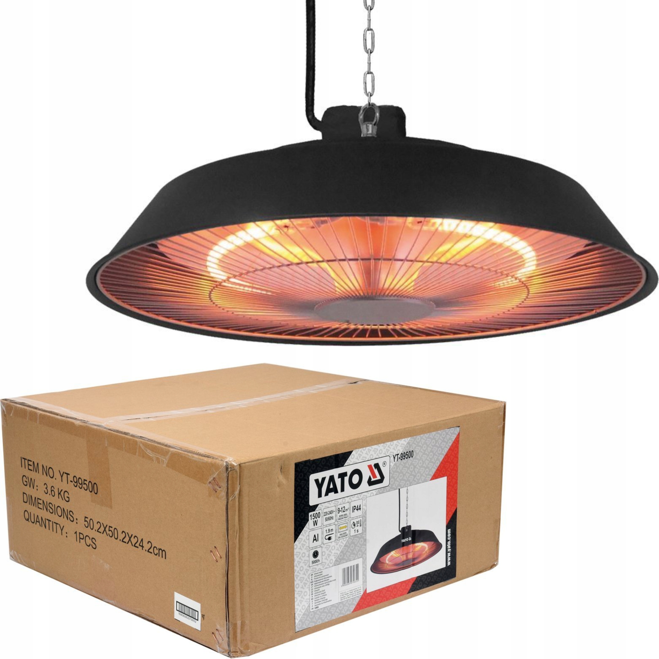 YATO WISZĄCY PROMIENNIK PODCZERWIENI TARASOWY PARASOL GRZEWCZY 1500W 1,5KW