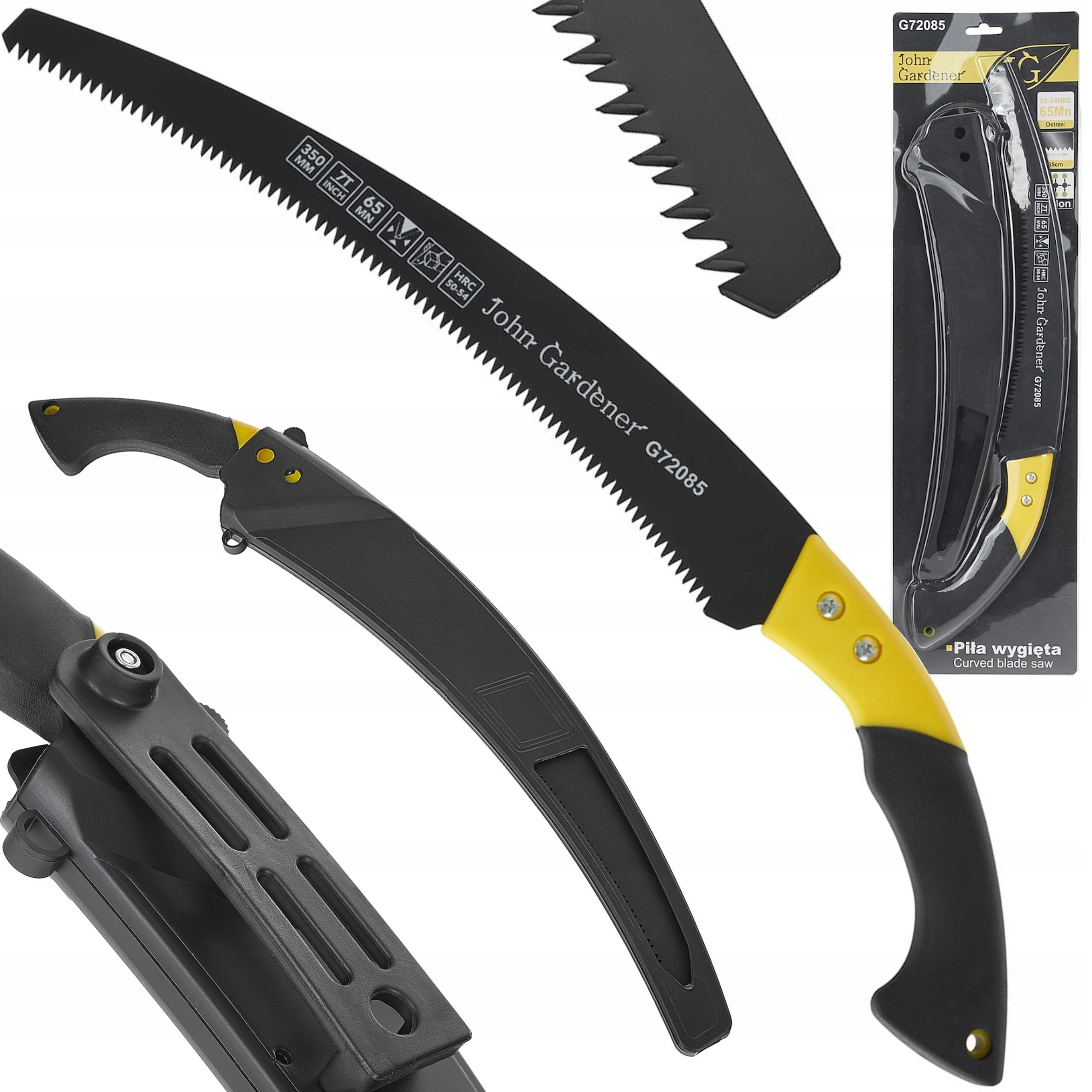 PIŁA RĘCZNA DO CIĘCIA DREWNA GAŁĘZI WYGIĘTA 35CM KABURA POWŁOKA PTFE 54HRC