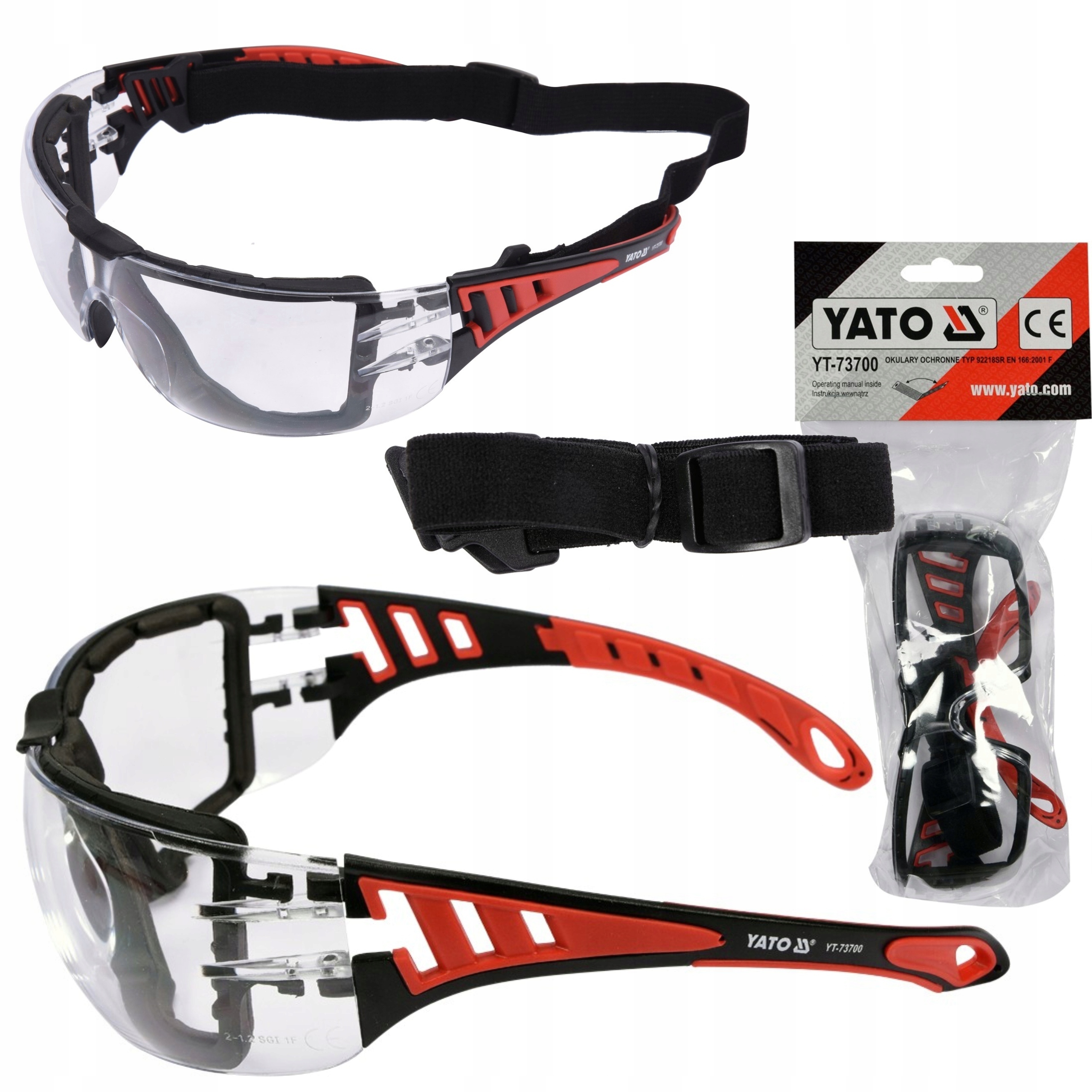 YATO YT-73700 OKULARY OCHRONNE BHP BEZBARWNE Z DOPINANYM PASKIEM ZAUSZNIKI