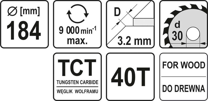 TARCZA DO CIĘCIA DREWNA WIDIOWA 184X30MM 40T YATO