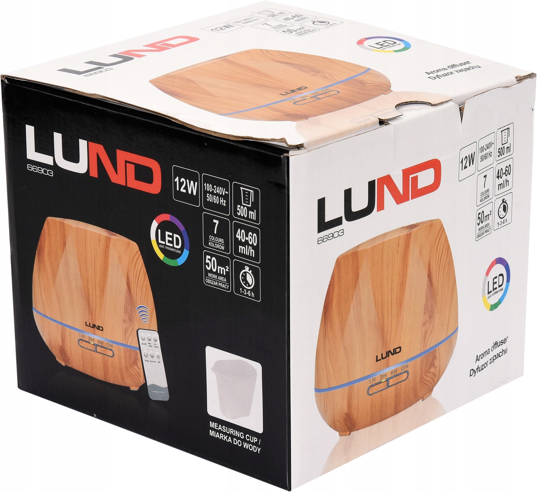 LUND DYFUZOR ZAPACHOWY NAWILŻACZ AROMATERAPIA 500ml LED + PILOT 66903