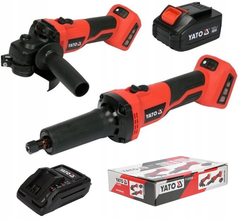 SZLIFIERKA KĄTOWA + PROSTA AKU 18V 4AH ZESTAW YATO