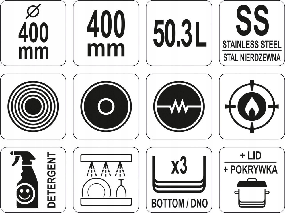 YATO GARNEK WYSOKI Z POKRYWKĄ ZE STALI NIERDZEWNEJ 40X40CM 50,3L YG-00008