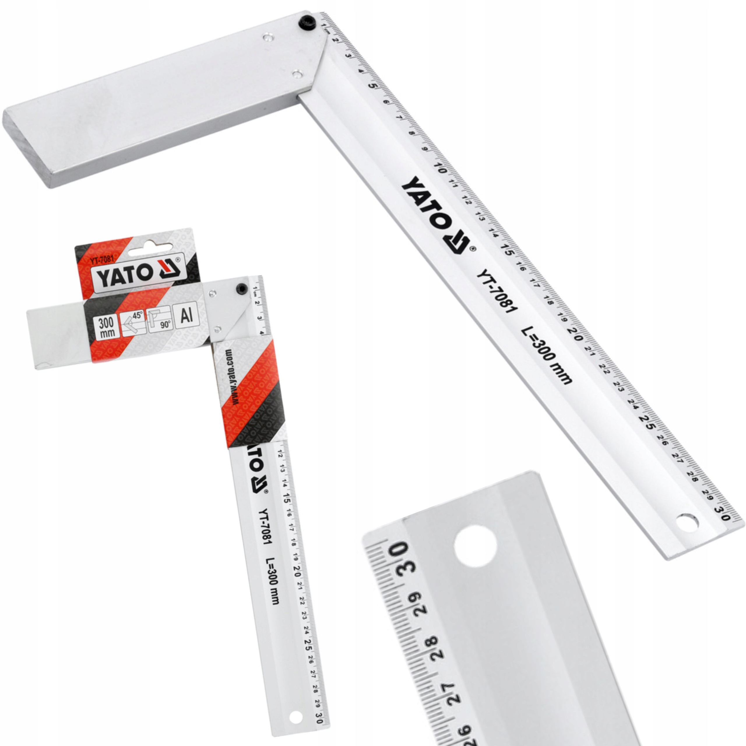 KĄTOWNIK ALUMINIOWY 300MM UTWARDZANA POWIERZC 45-90 SKALA METRYCZNA YT-7081