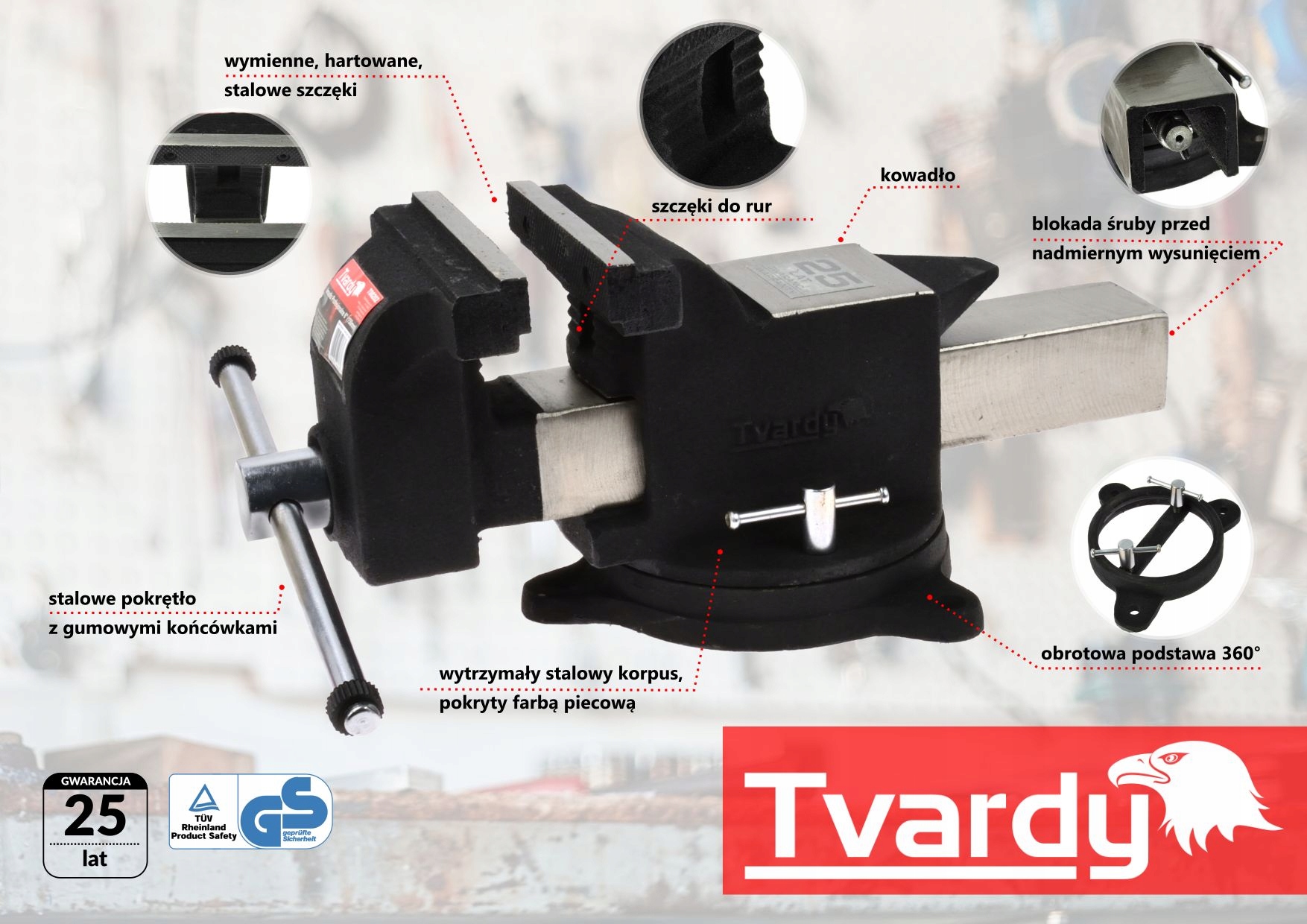 IMADŁO ŚLUSARSKIE STALOWE 100mm 25GW OBROTOWE 360