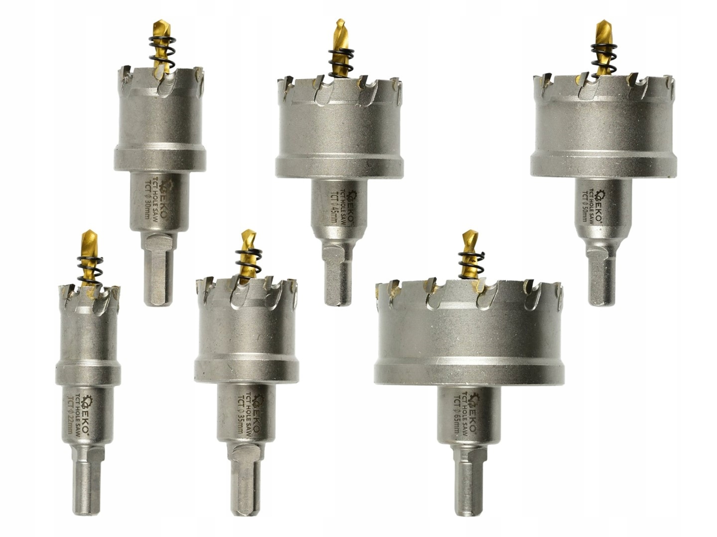 GEKO KOMPLET OTWORNIC WIDIOWYCH 22-65mm DO METALU Z WIERTŁEM TYTAN 6SZT