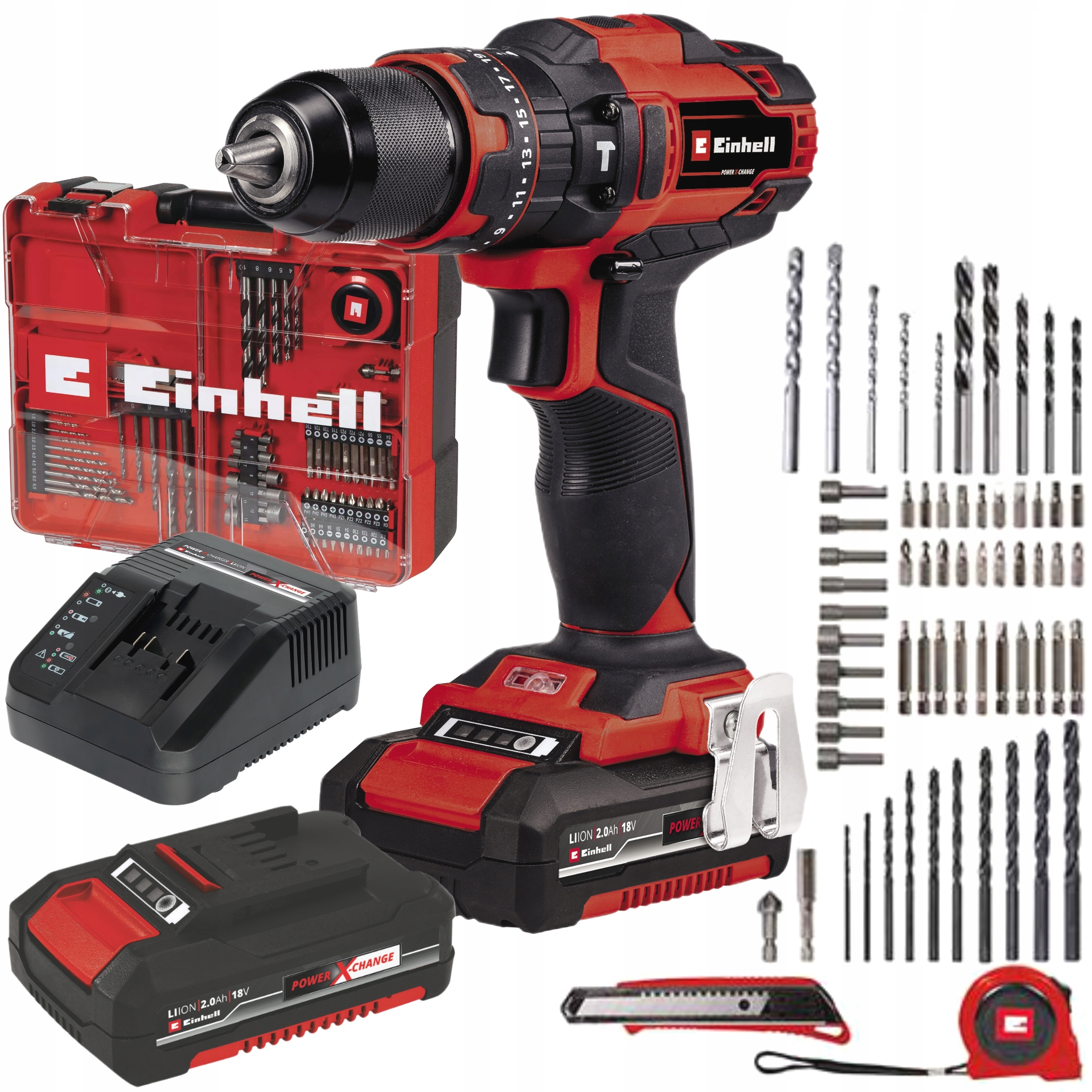 EINHELL WIERTARKO-WKRĘTARKA UDAR AKU 2x2Ah 18V WALIZKA TE-CD 18/40 Li-i +64