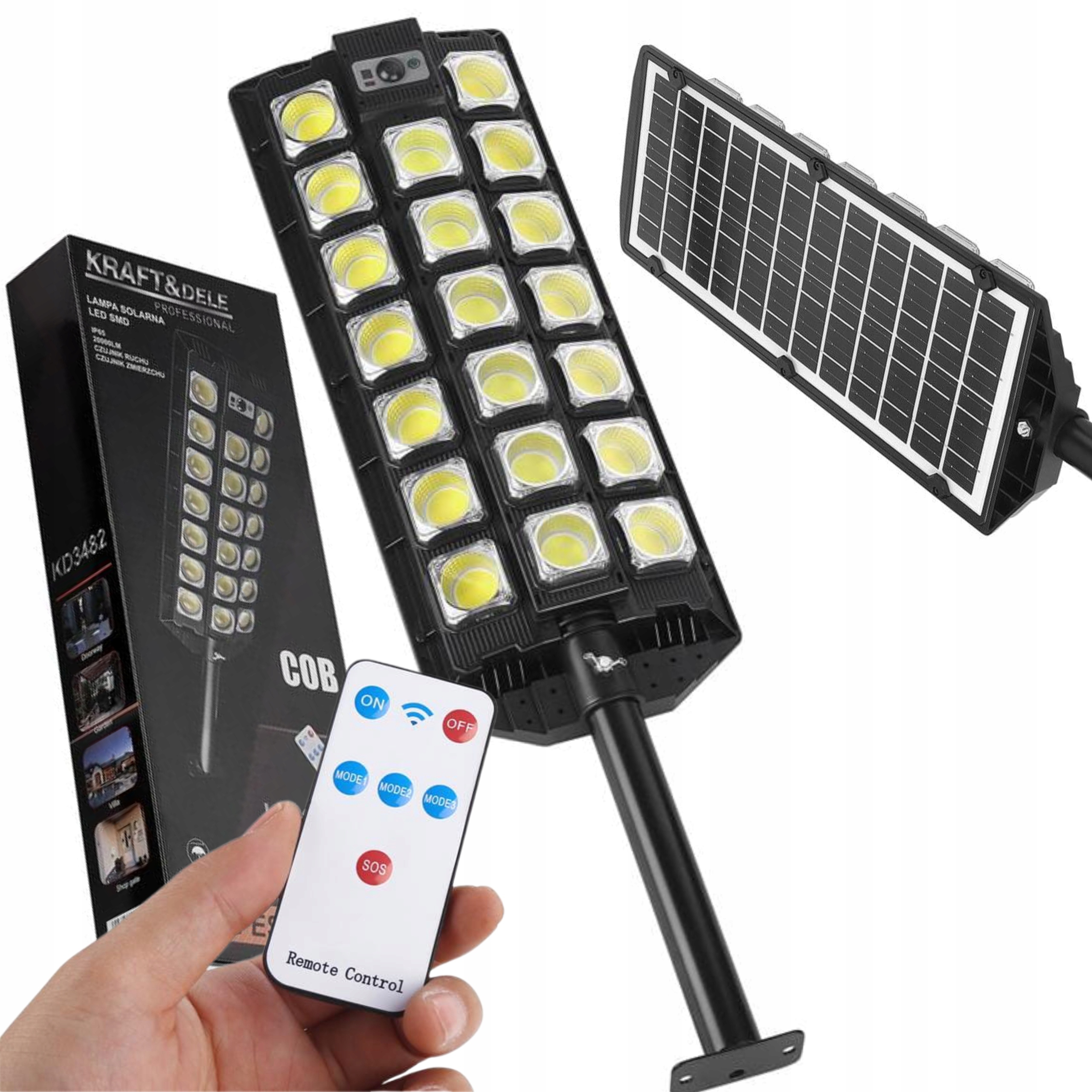 KRAFT&DELE LAMPA SOLARNA LED 2500W 20000lm IP65 Z PILOTEM ULICZNA KD3482