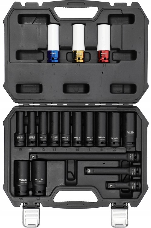 YATO ZESTAW NASADEK UDAROWYCH 1/2" 10-24mm 18el. DŁUGIE DO KÓŁ YT-10566