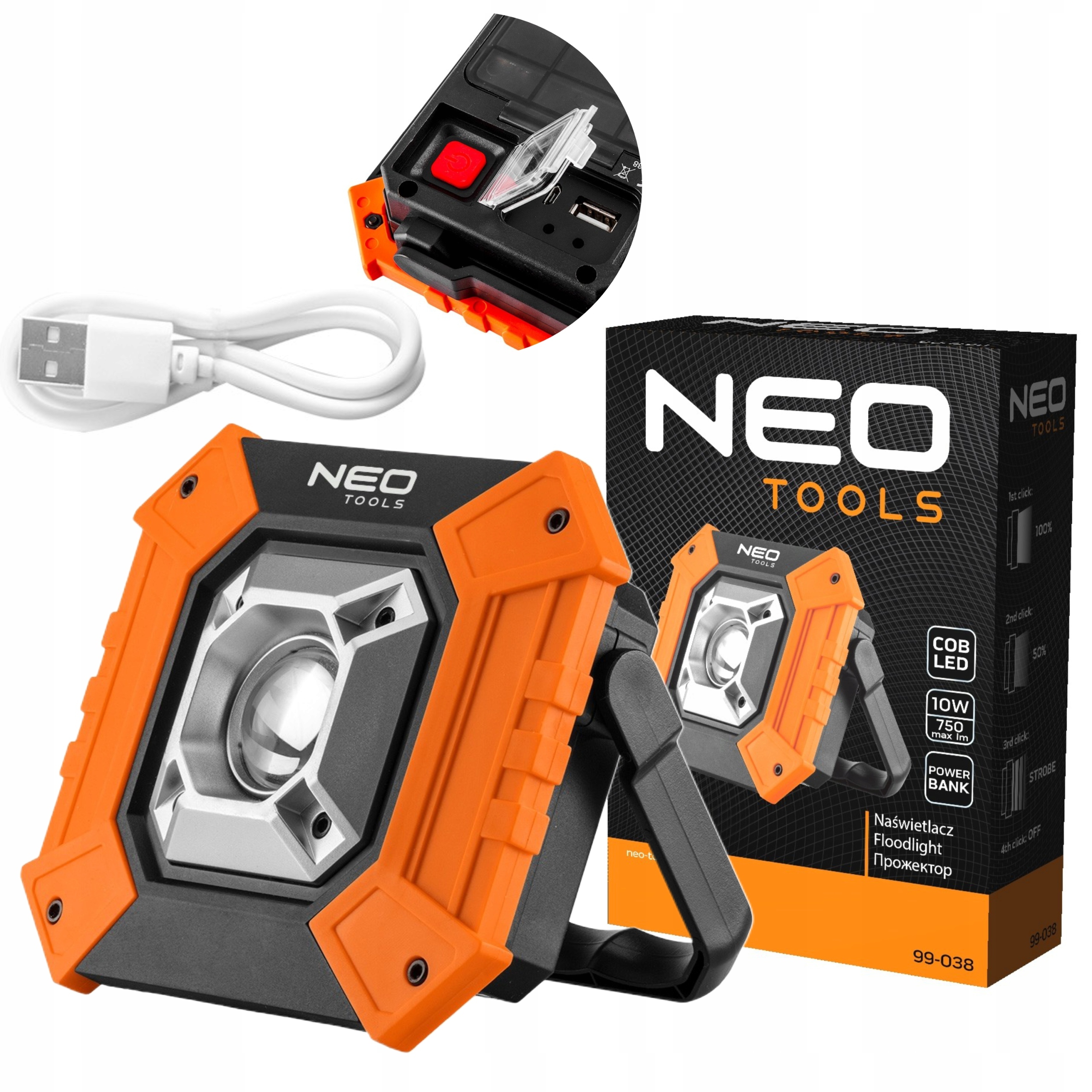 NEO LAMPA NAŚWIETLACZ BATERYJNY LED COB 750lm 10W
