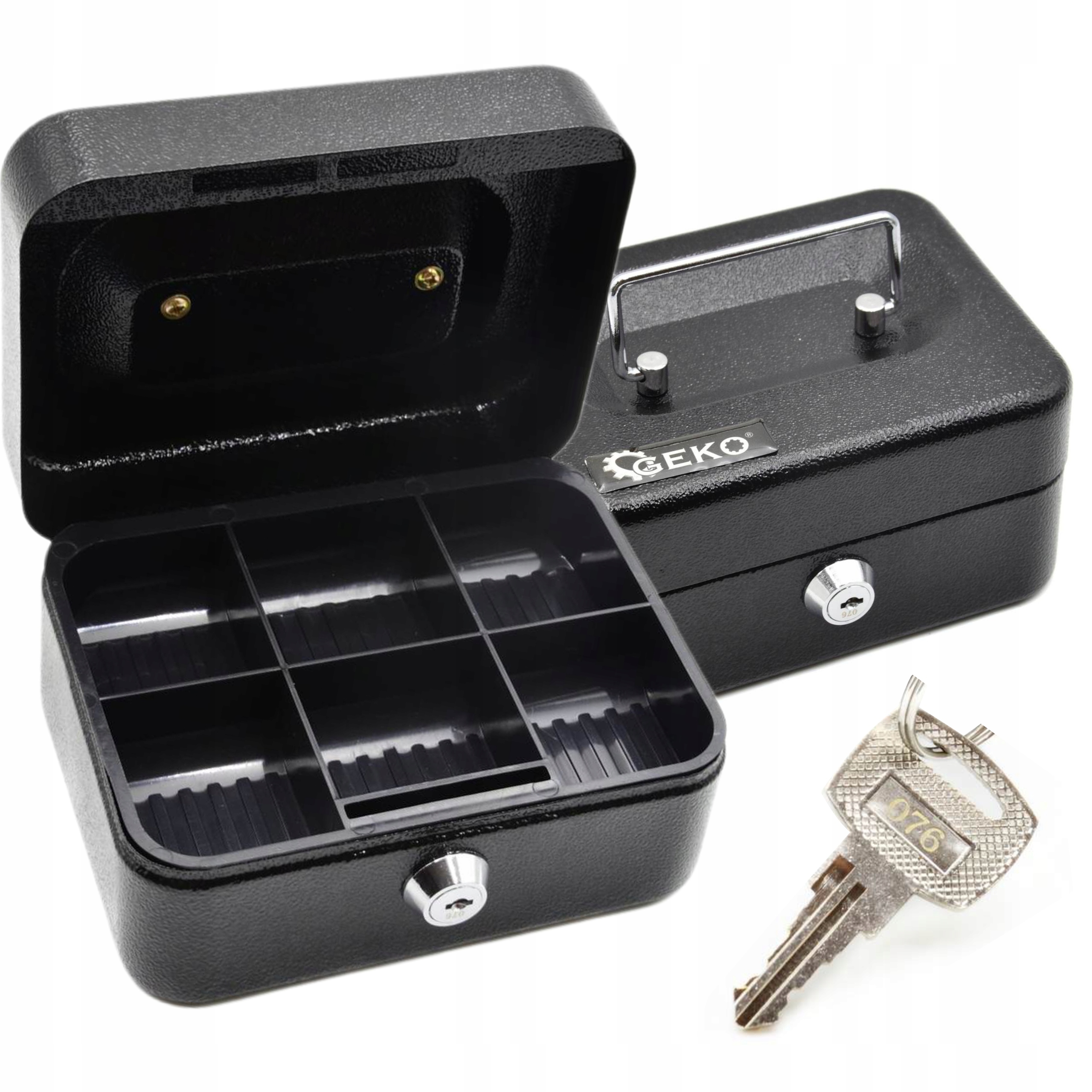 GEKO METALOWA KASETKA SEJF NA PIENIĄDZE 150X120X80mm NA KLUCZYK G10900