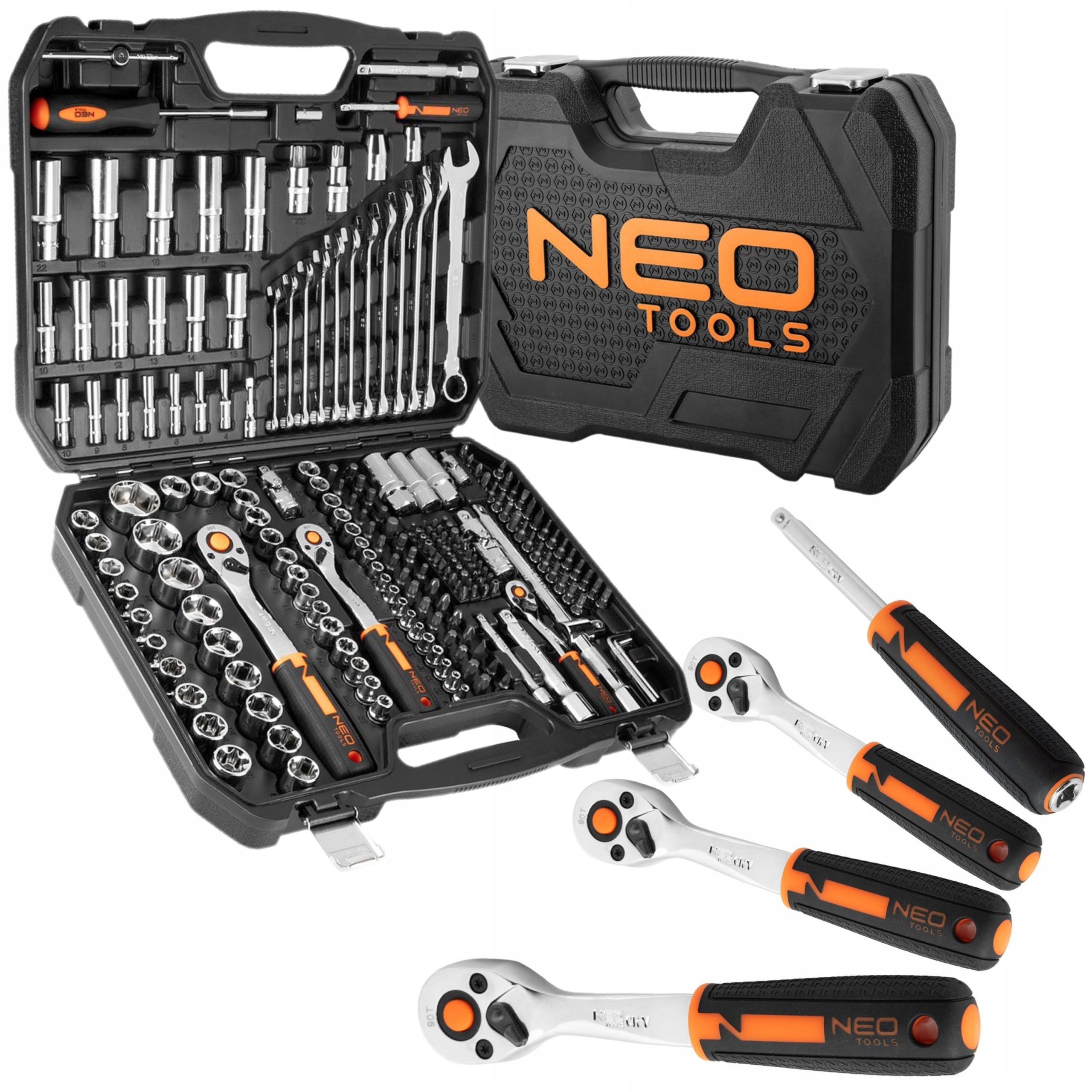 NEO ZESTAW KLUCZE NASADOWE 1/2" 3/8" 1/4" 219ele CRV PŁASKIE TORX NASADKI