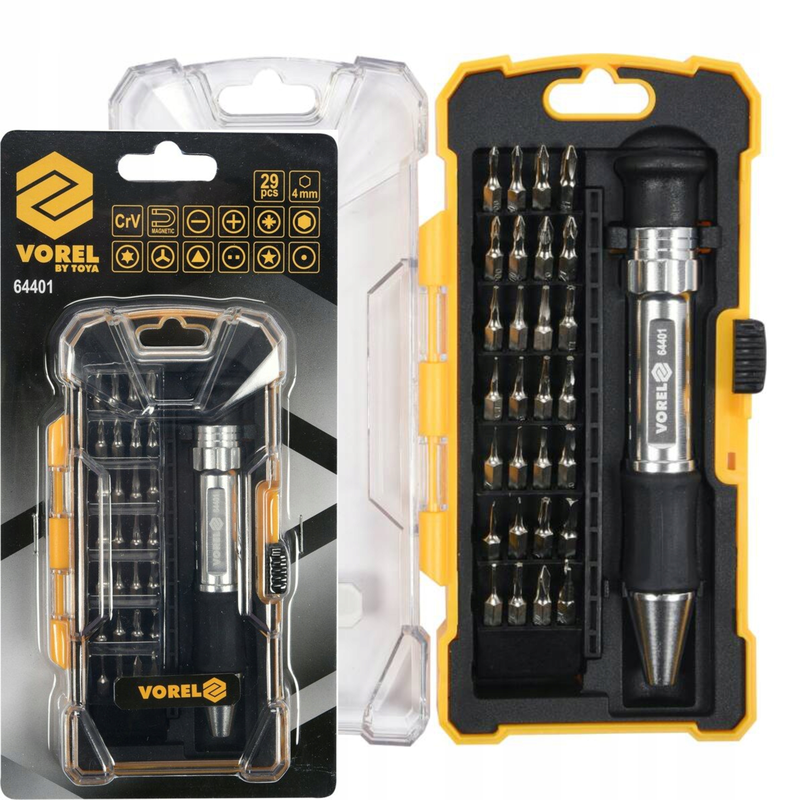 VOREL ZESTAW WKRĘTAK Z BITAMI KOŃCÓWKAMI WKRĘTAKOWYMI, 29SZT WALIZKA 64401