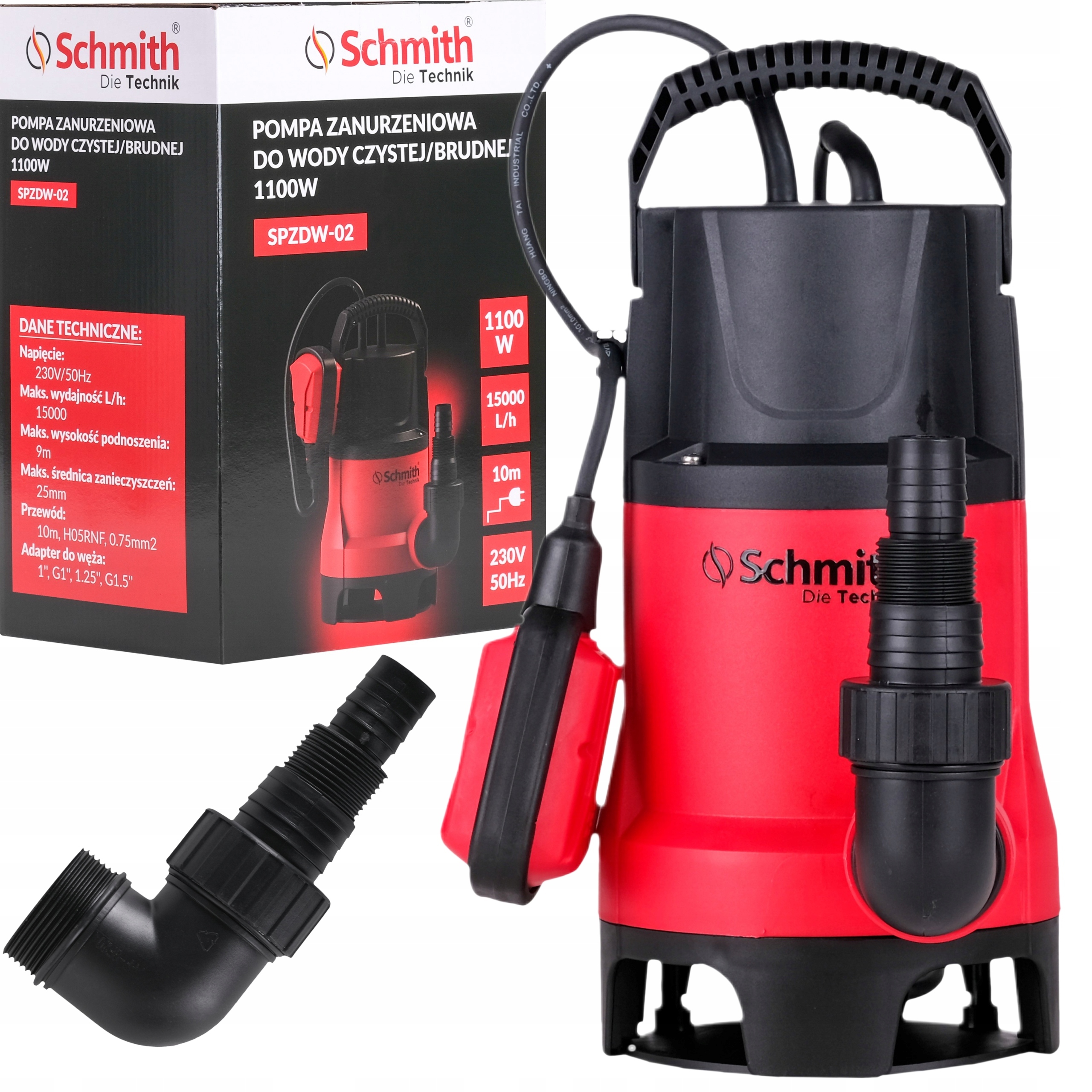 SCHMITH POMPA ZANURZENIOWA ZATAPIALNA WODY CZYSTEJ BRUDNEJ 1100W 15000l/H