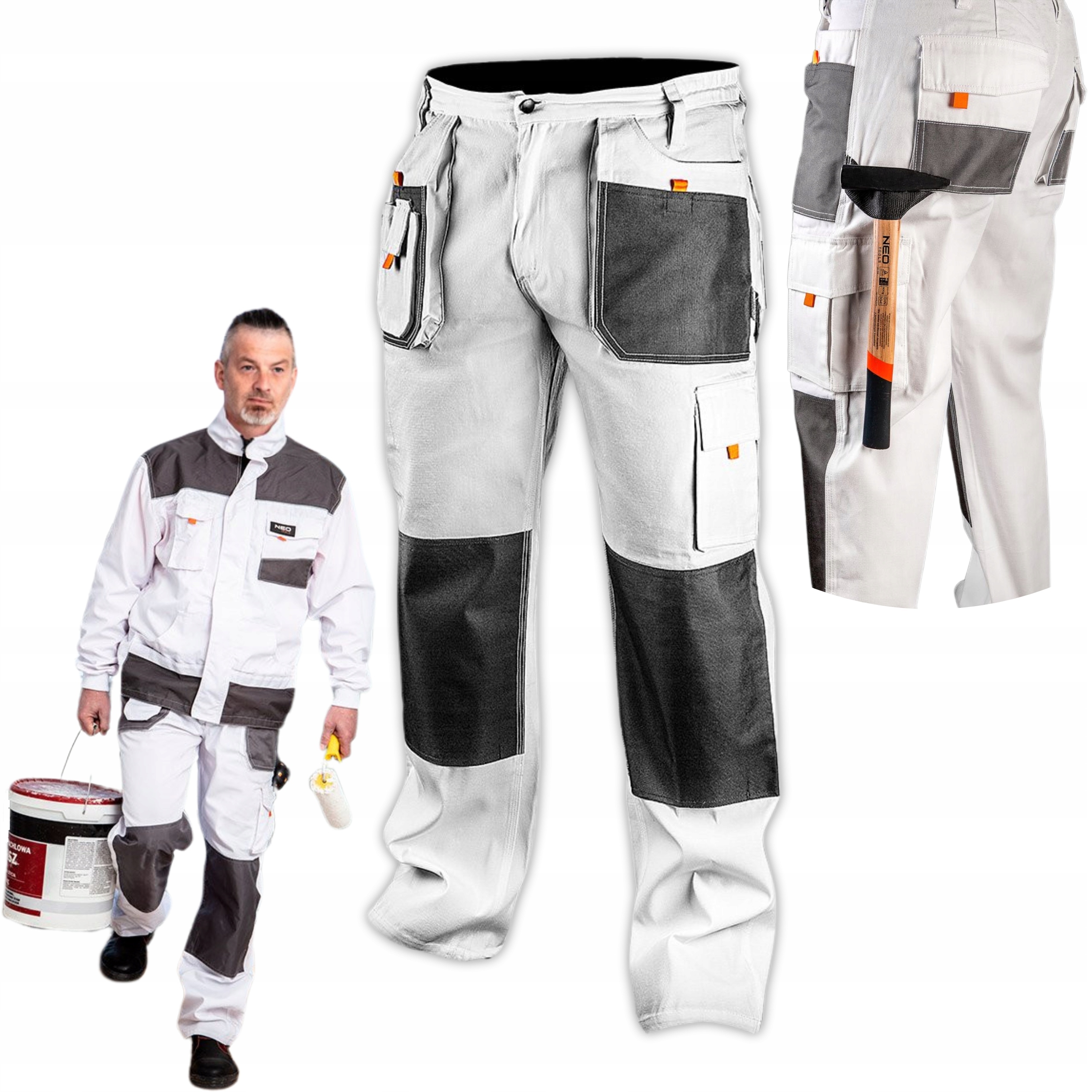NEO SPODNIE DO PASA ROBOCZE HD+ BIAŁE WZMOCNIONE OXFORD 81-120 r. XXL/58