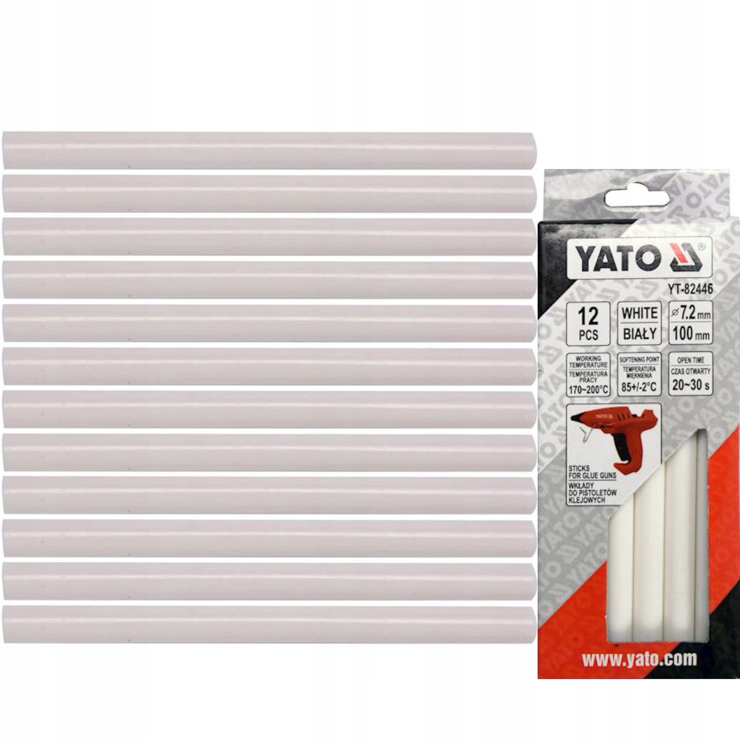YATO KLEJ TERMOTOP UNIWERSALNY 7,2X100MM 12SZT BIAŁY WKŁAD KLEJOWY YT-82446
