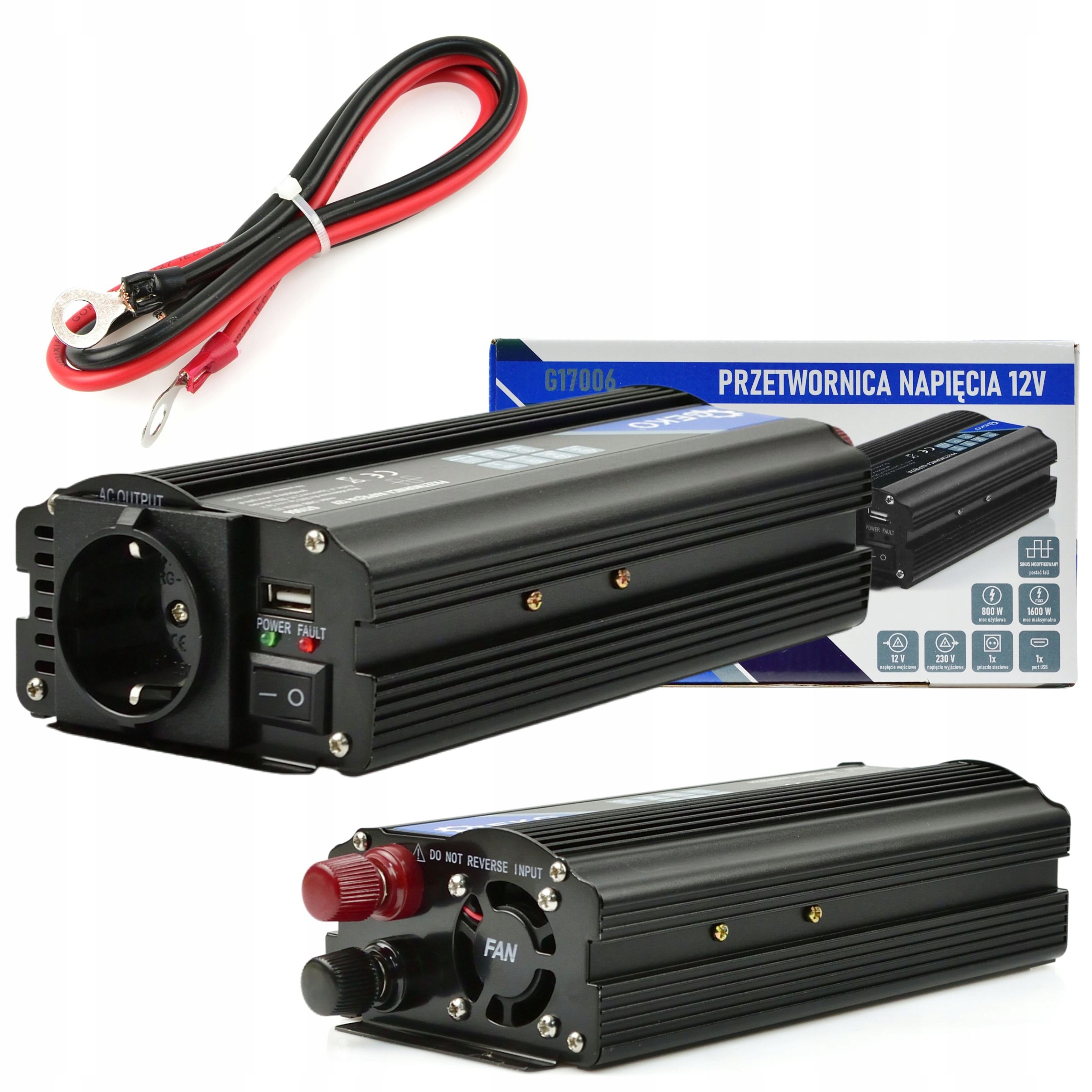 GEKO PRZETWORNICA NAPIĘCIA 12V/230V 800/1600W