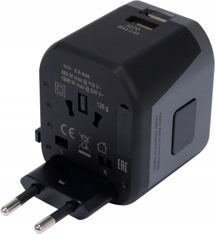 YATO ADAPTER PODRÓŻNY PRZEJŚCIÓWKA Z ŁADOWARKĄ 2XUSB USA UK EU YT-81301