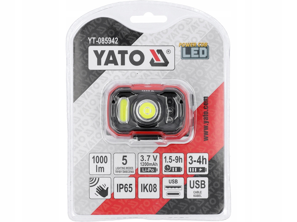 YATO LATARKA CZOŁOWA CZOŁÓWKA 1000LM AKUMULATOROWA CZUJNIK RUCH YT-085942