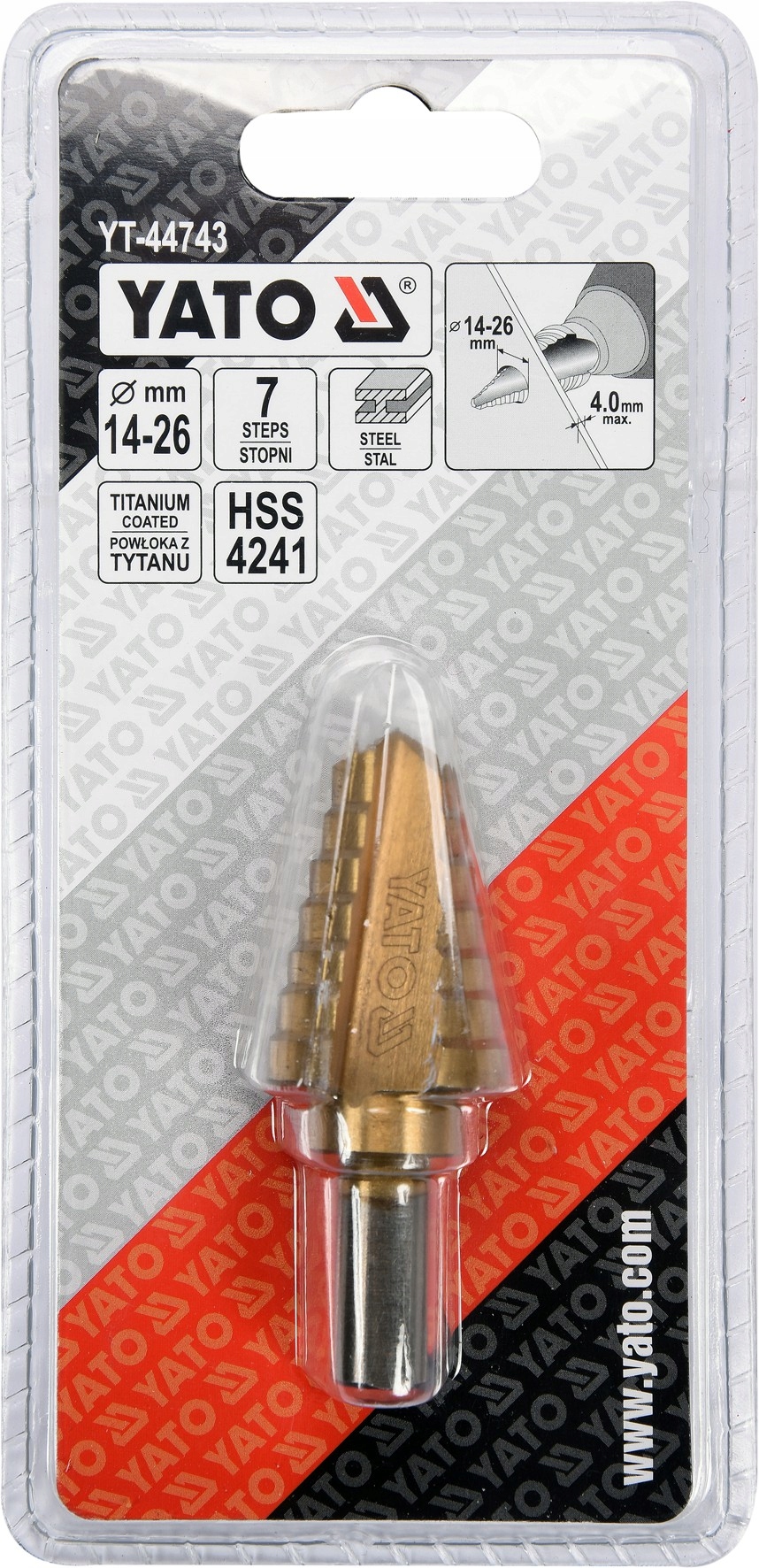 YATO WIERTŁO STOPNIOWE HSS STOŻKOWE TYTAN 14-26 mm