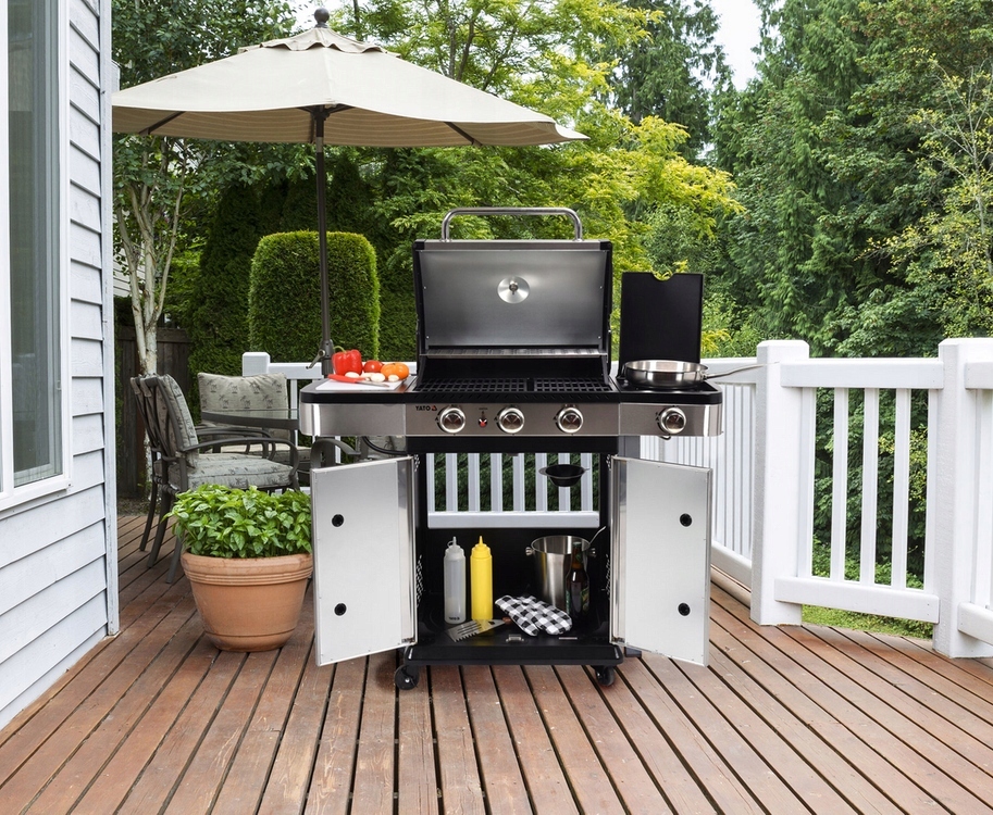 YATO GRILL GAZOWY 3+1 STAL NIERDZEWNA 11,2KW Z MIEJSCEM NA BUTLE YG-20018