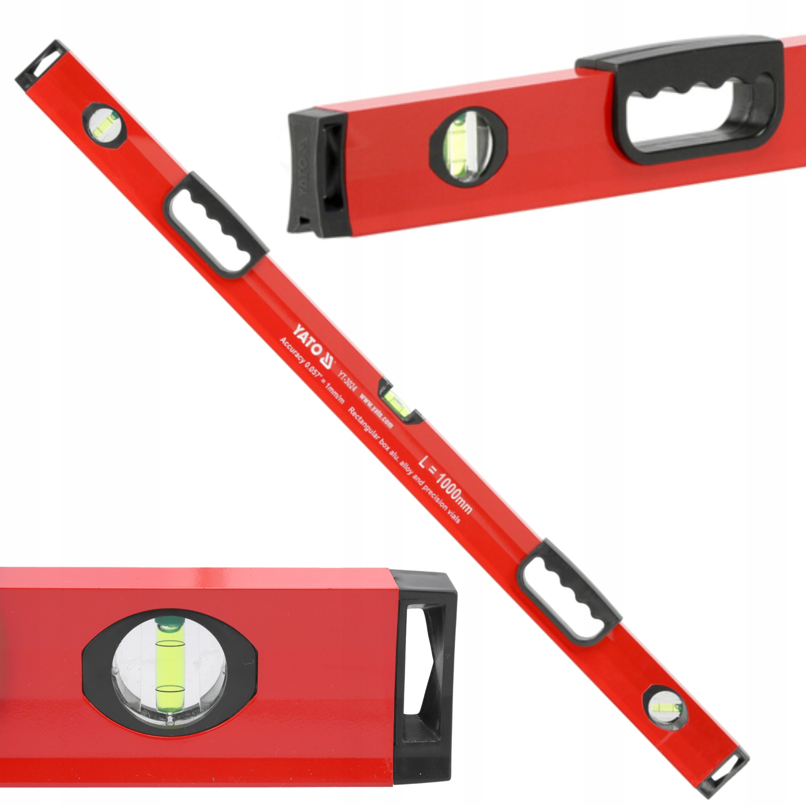 YATO POZIOMNICA ALUMINIOWA 2 UCHWYTY 3 LIBELLE 1000 MM 1,5 MM YT-3024