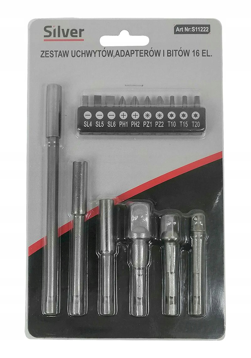 SILVER PRZEDŁUŻKI ADAPTERY BIT 1/4 DO WIERTAREK REDUKCJE 16 SZTUK S11222