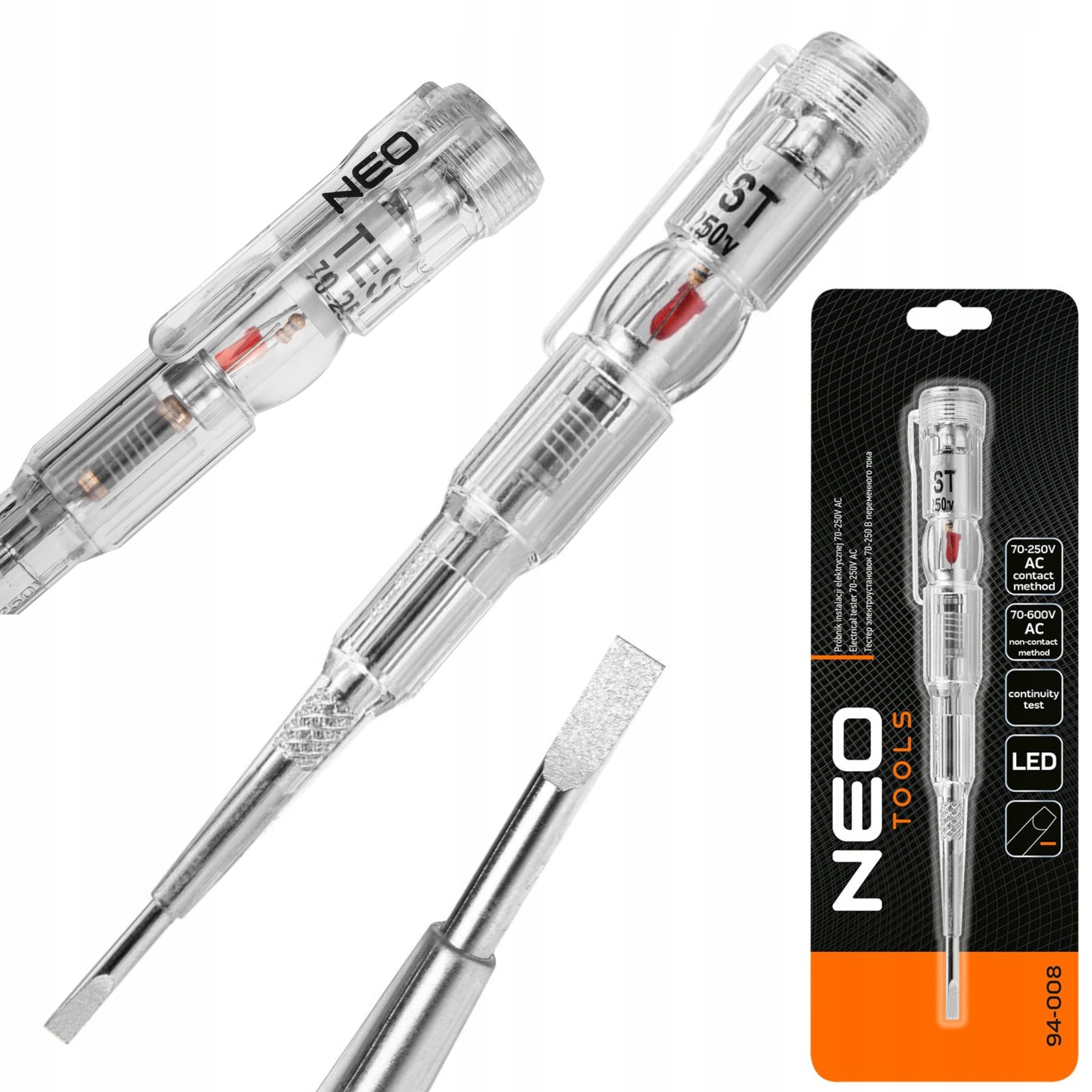 NEO PRÓBNIK MIERNIK PROBÓWKA INSTALACJI ELEKTRYCZNEJ 70-250V AC 94-008